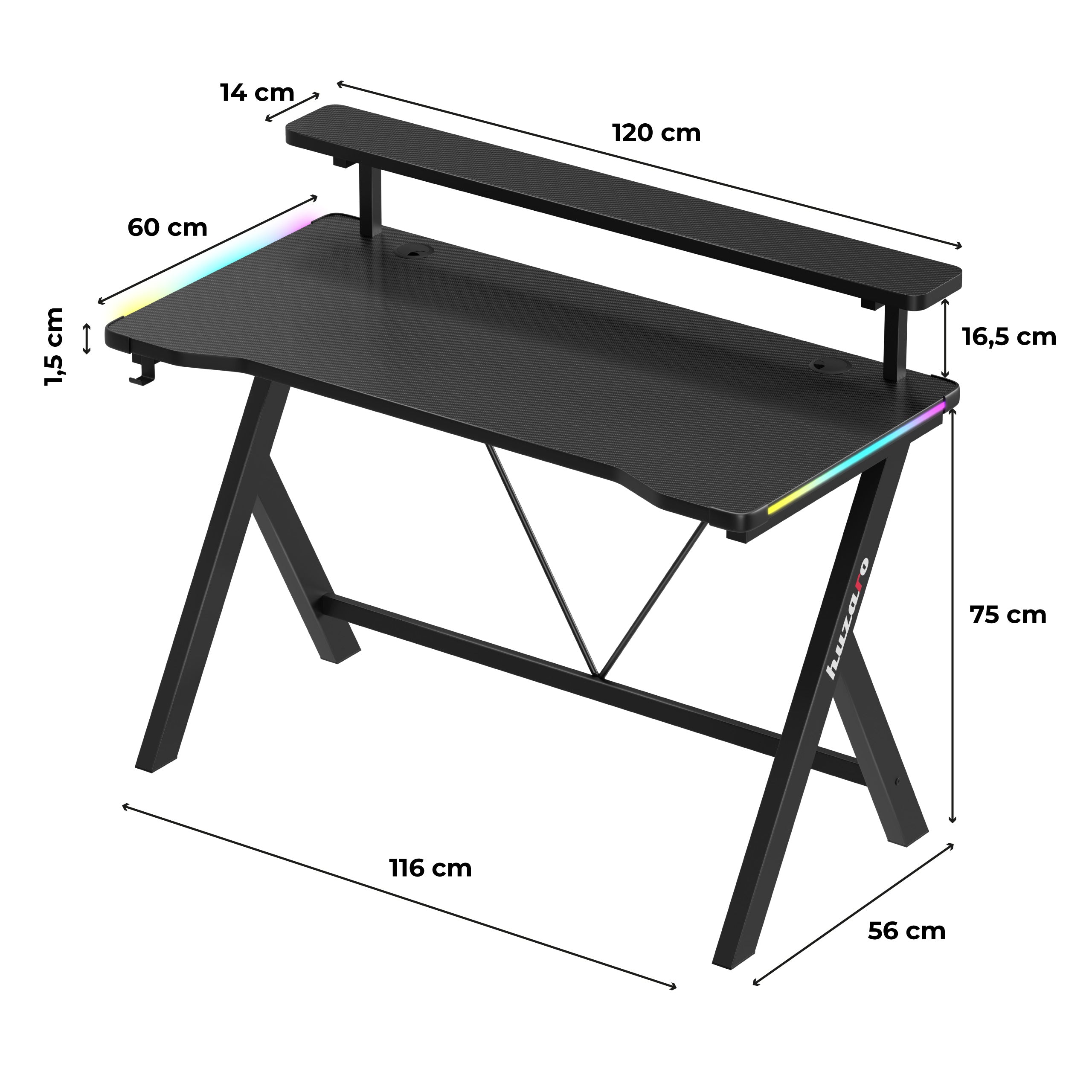 Huzaro Hero 1.9 RGB LED-gamingbureau, 120 cm