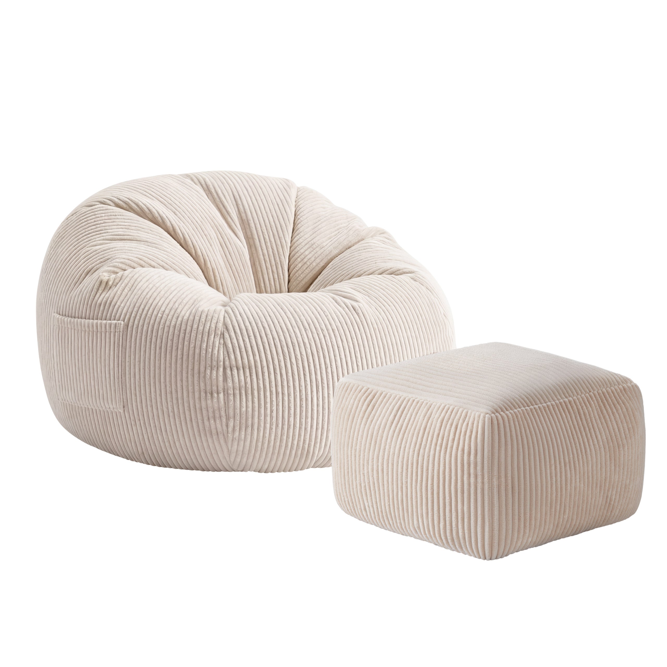 Corduroy poefstoel met voetensteun Mark Adler Comfy 3.0 Beige