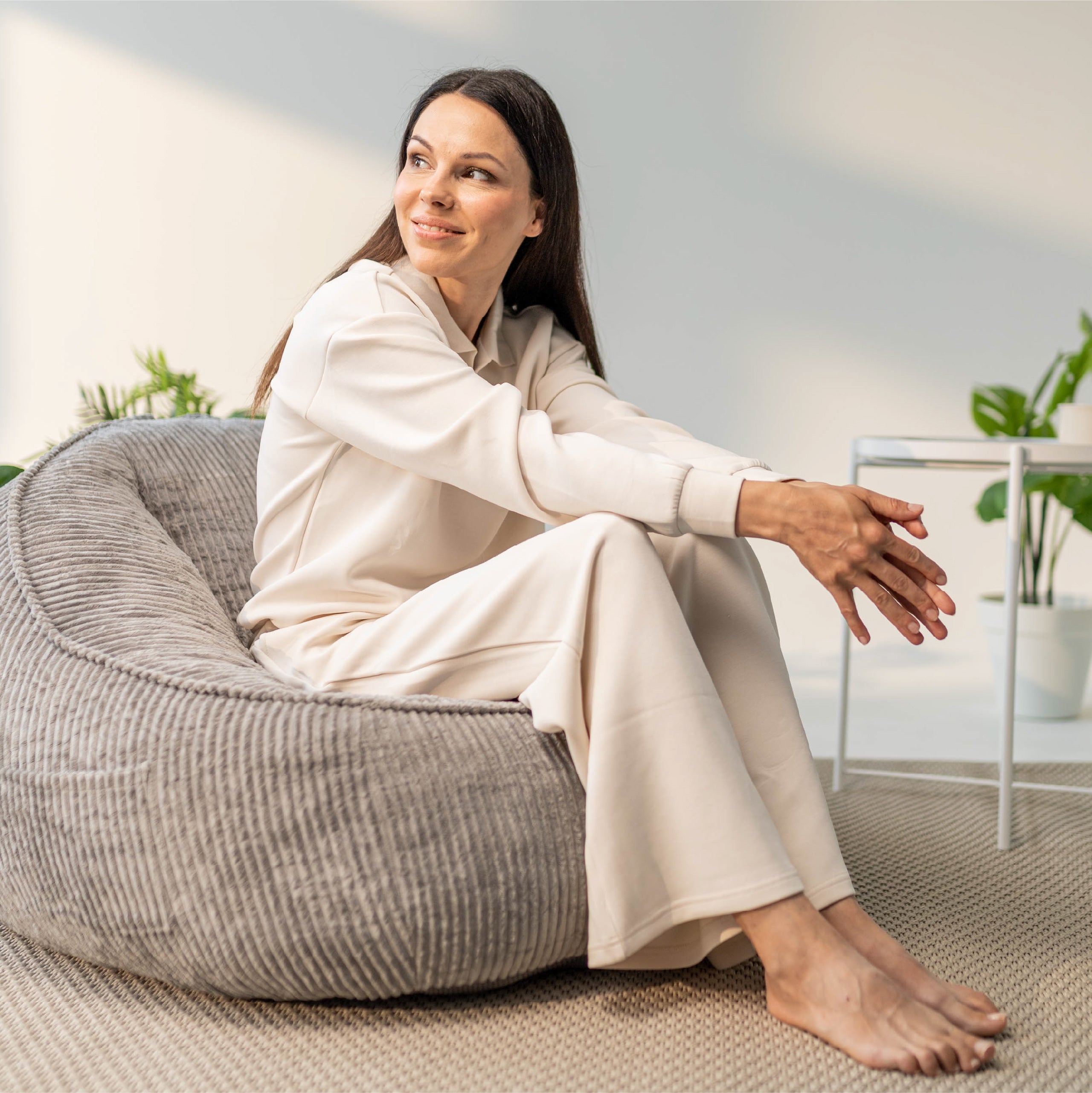 Pouf met rugleuning van corduroy, Mark Adler Comfy 4.0 Grey
