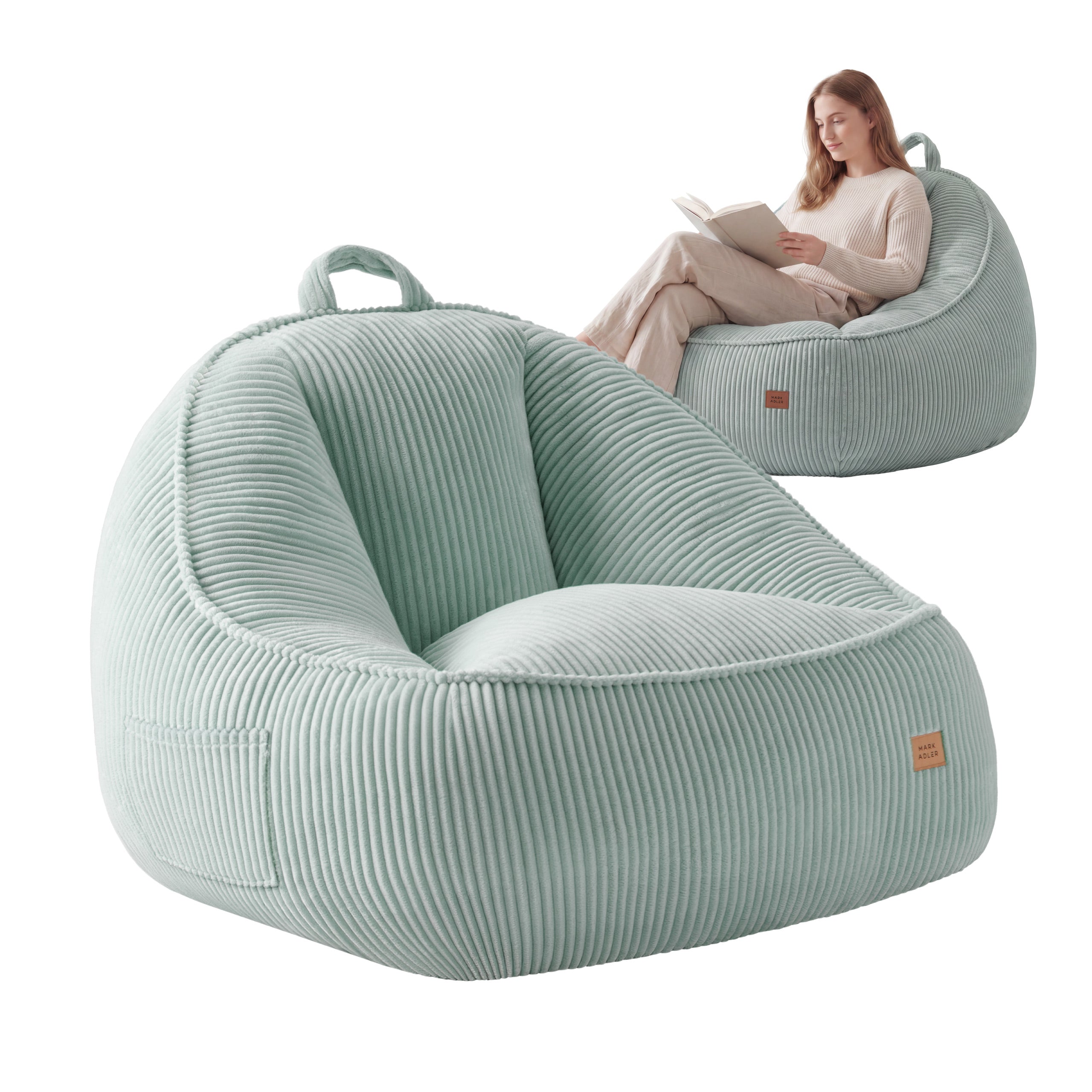 Pouf met rugleuning van corduroy, Mark Adler Comfy 4.0 Sage