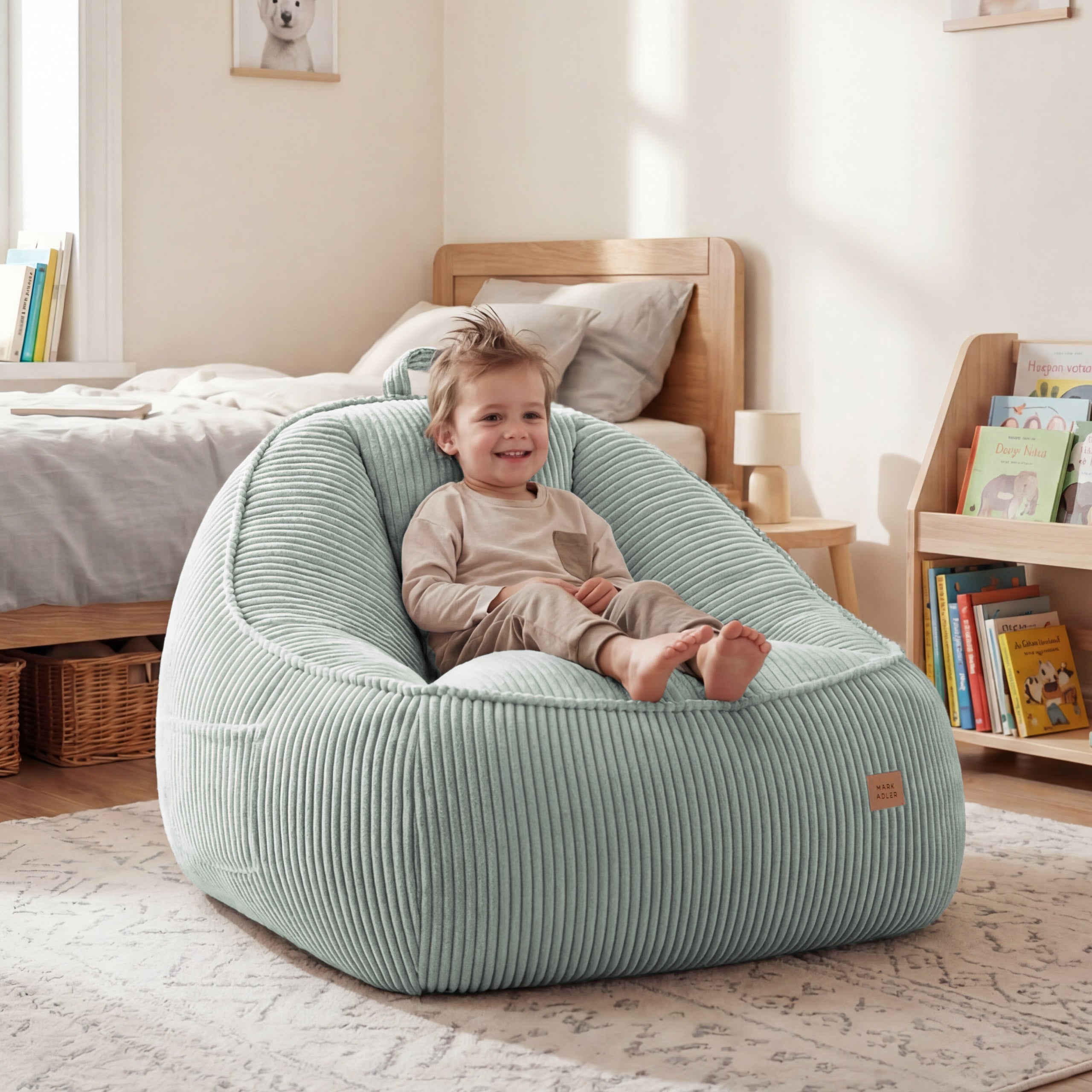 Pouf met rugleuning van corduroy, Mark Adler Comfy 4.0 Sage