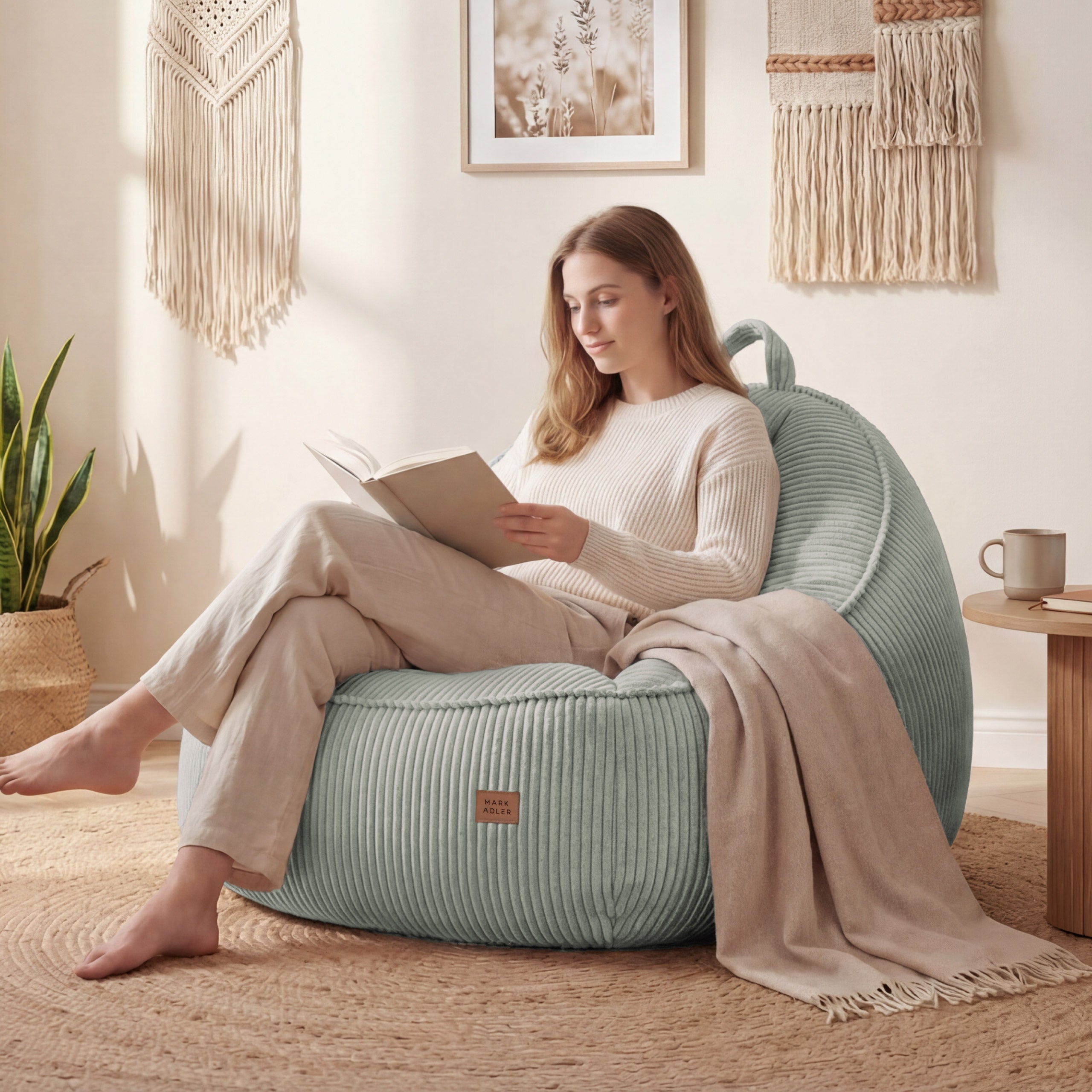 Pouf met rugleuning van corduroy, Mark Adler Comfy 4.0 Sage