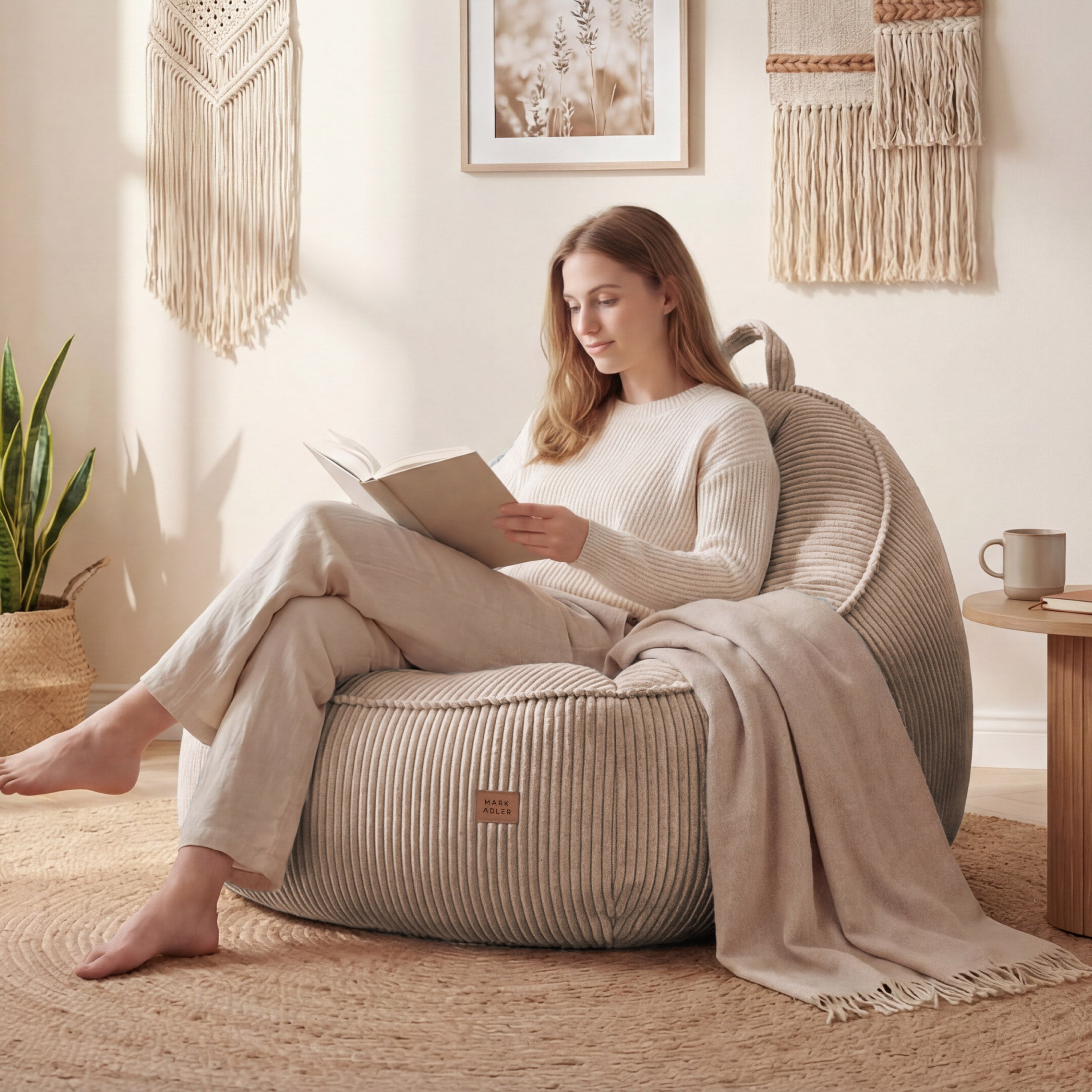 Pouf met rugleuning van corduroy, Mark Adler Comfy 4.0 Taupe