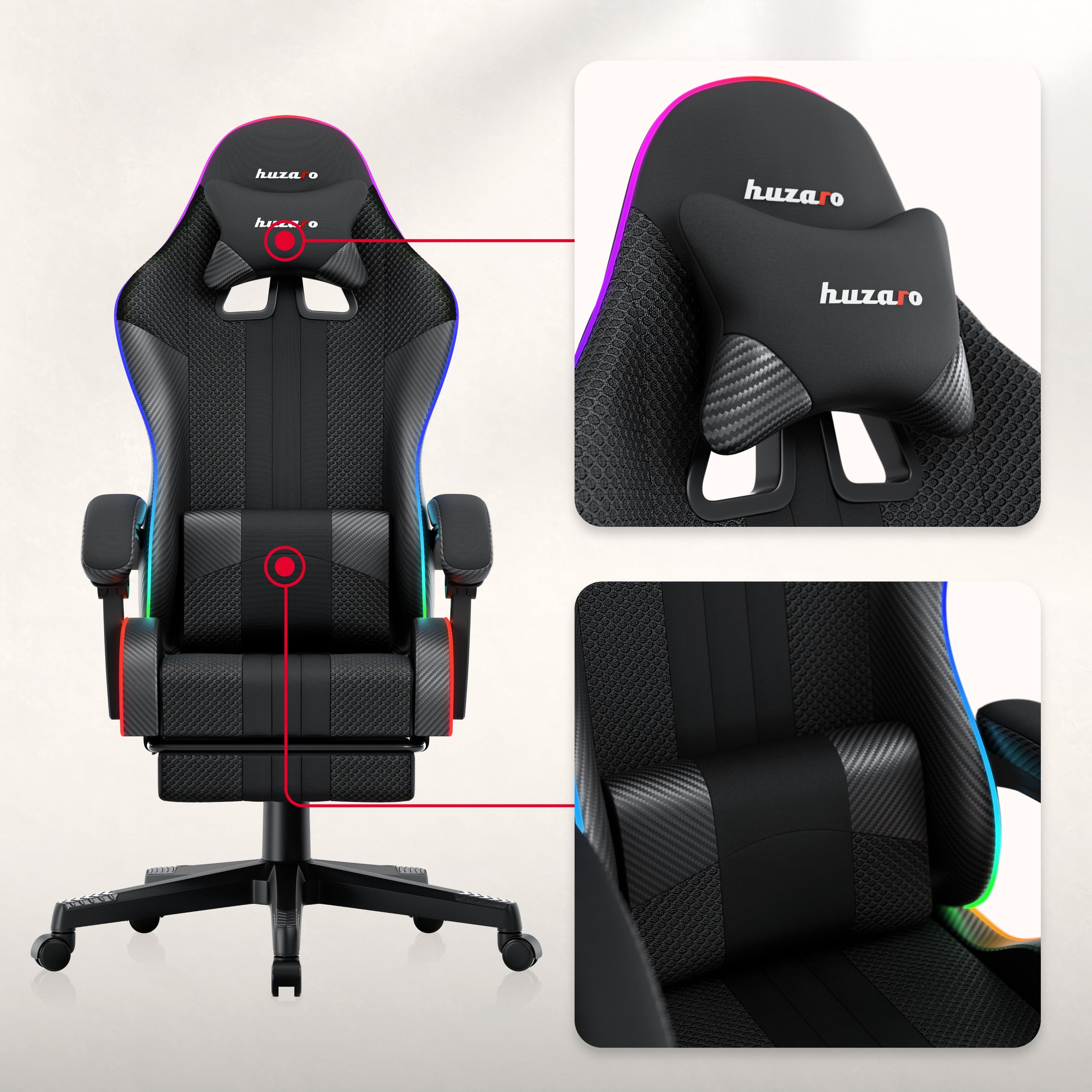 HUZARO Force 4.7 RGB Black Mesh gamingstoel