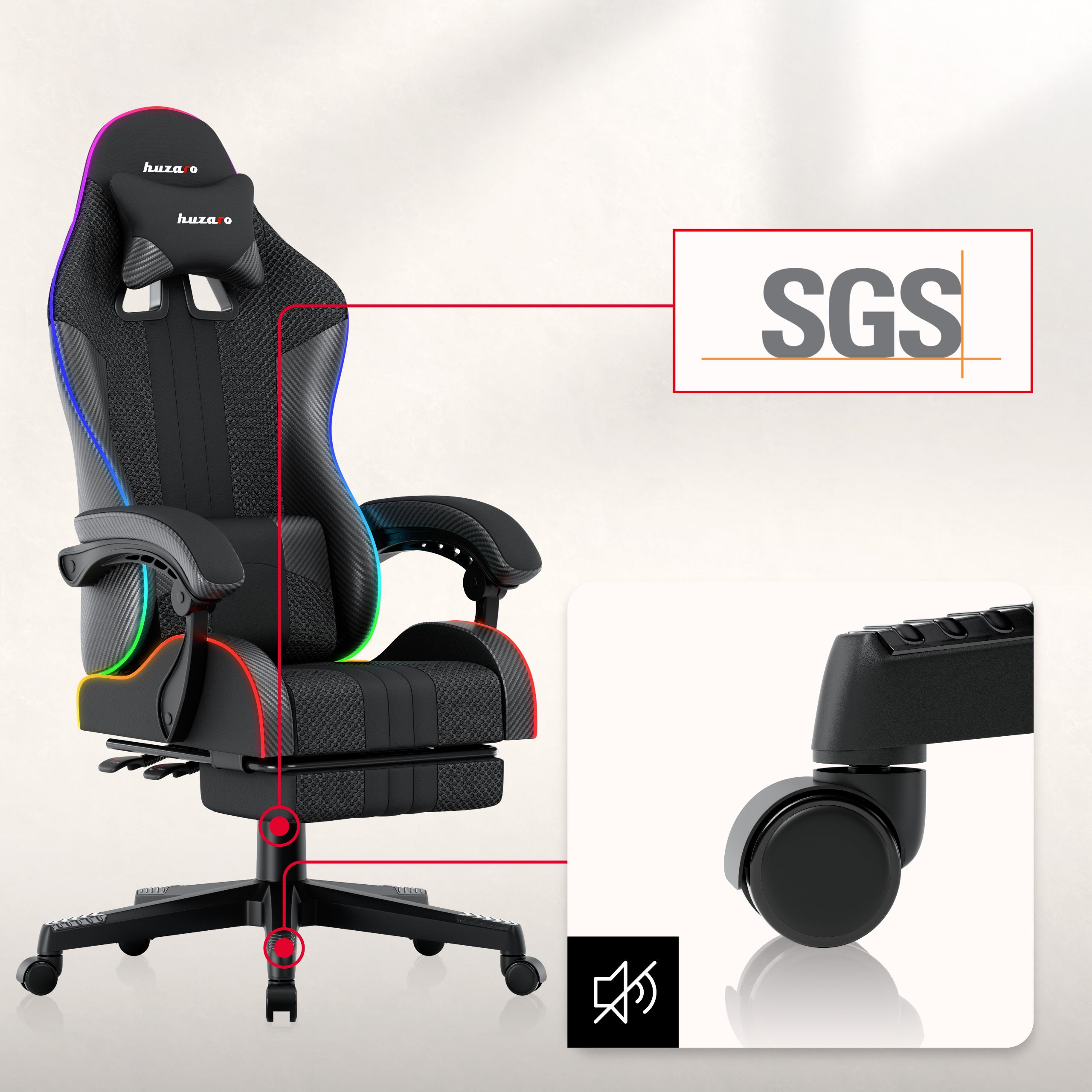 HUZARO Force 4.7 RGB Black Mesh gamingstoel