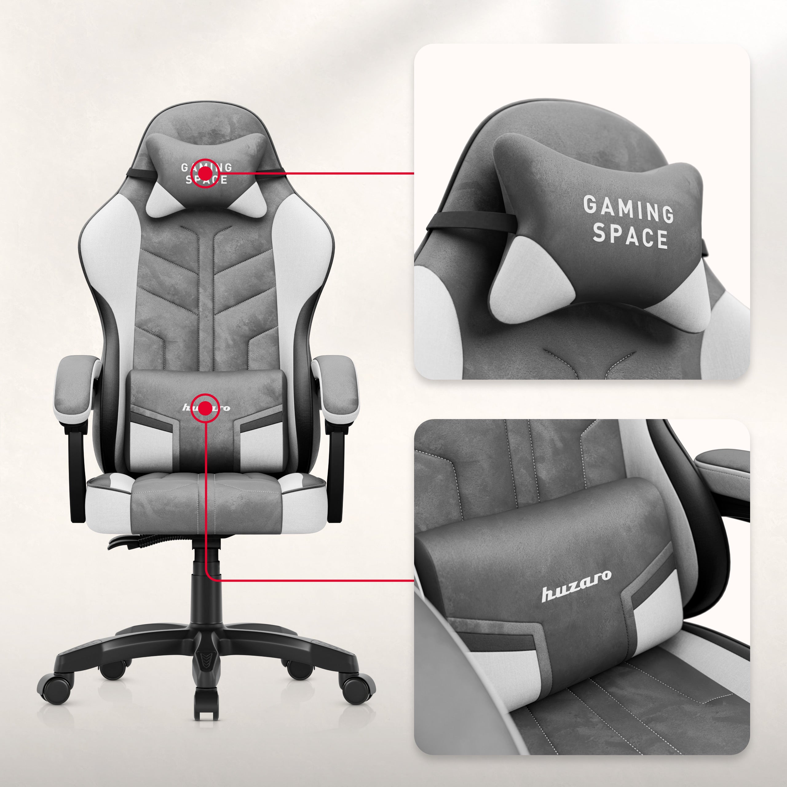 Huzaro Force 2.7 Grey gamingstoel van velours