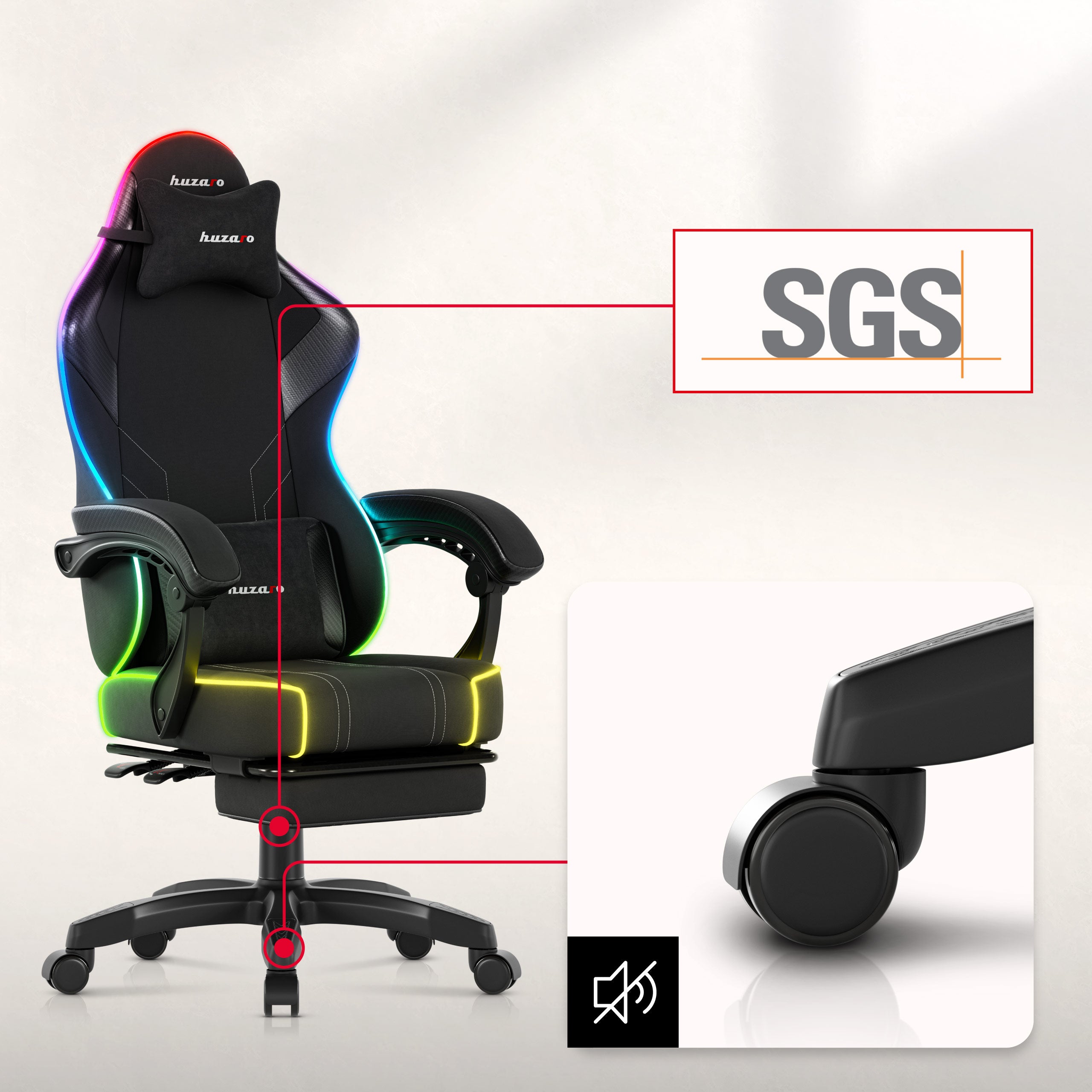 Huzaro Force 3.7 RGB Black gamingstoel