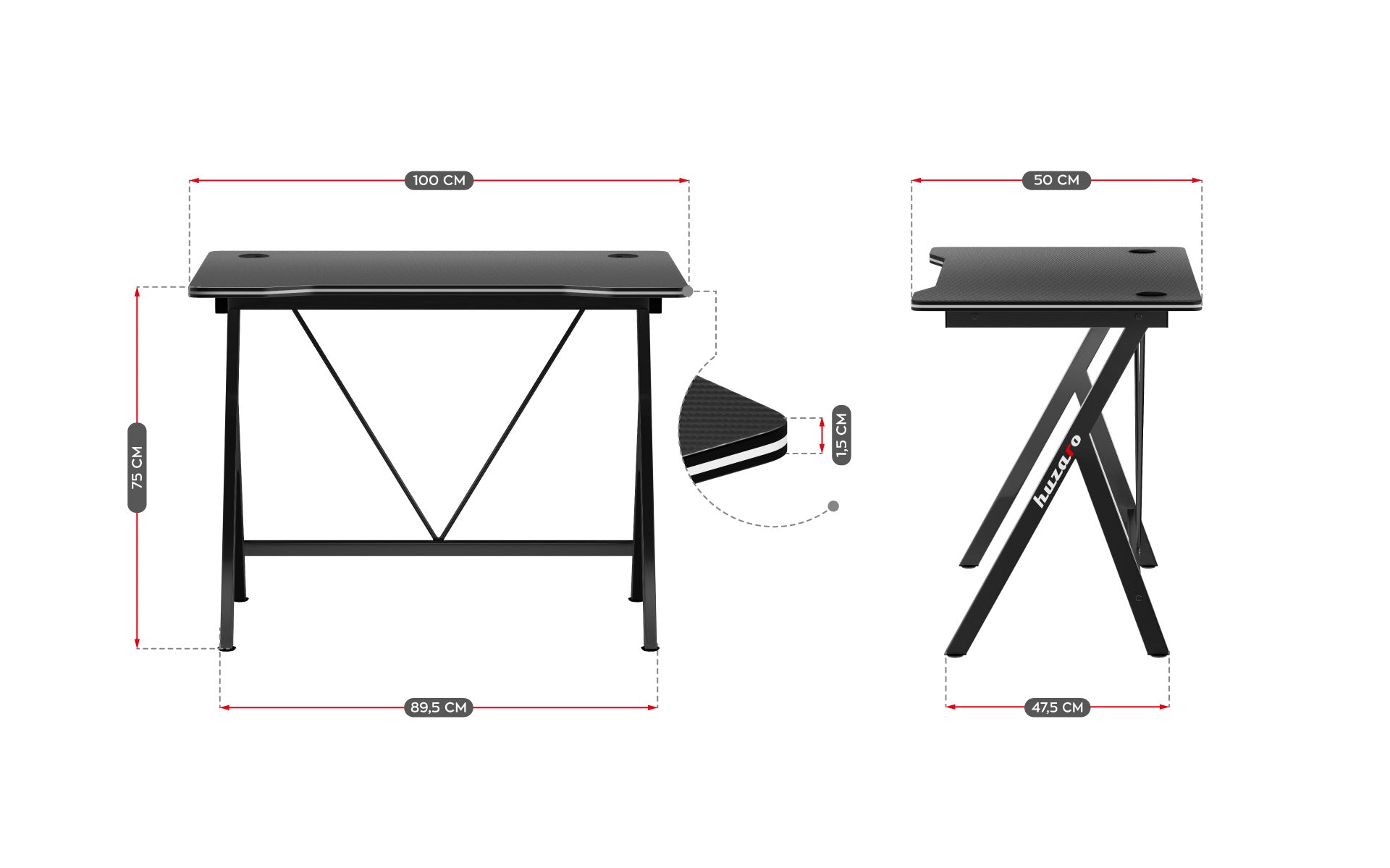 Huzaro Hero 1.4 Black gamingbureau, 100 cm