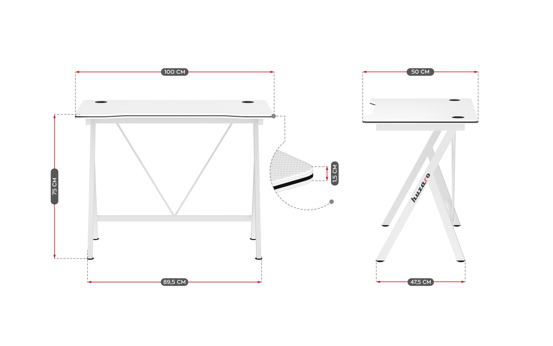 Huzaro Hero 1.4 White gamingbureau, 100 cm
