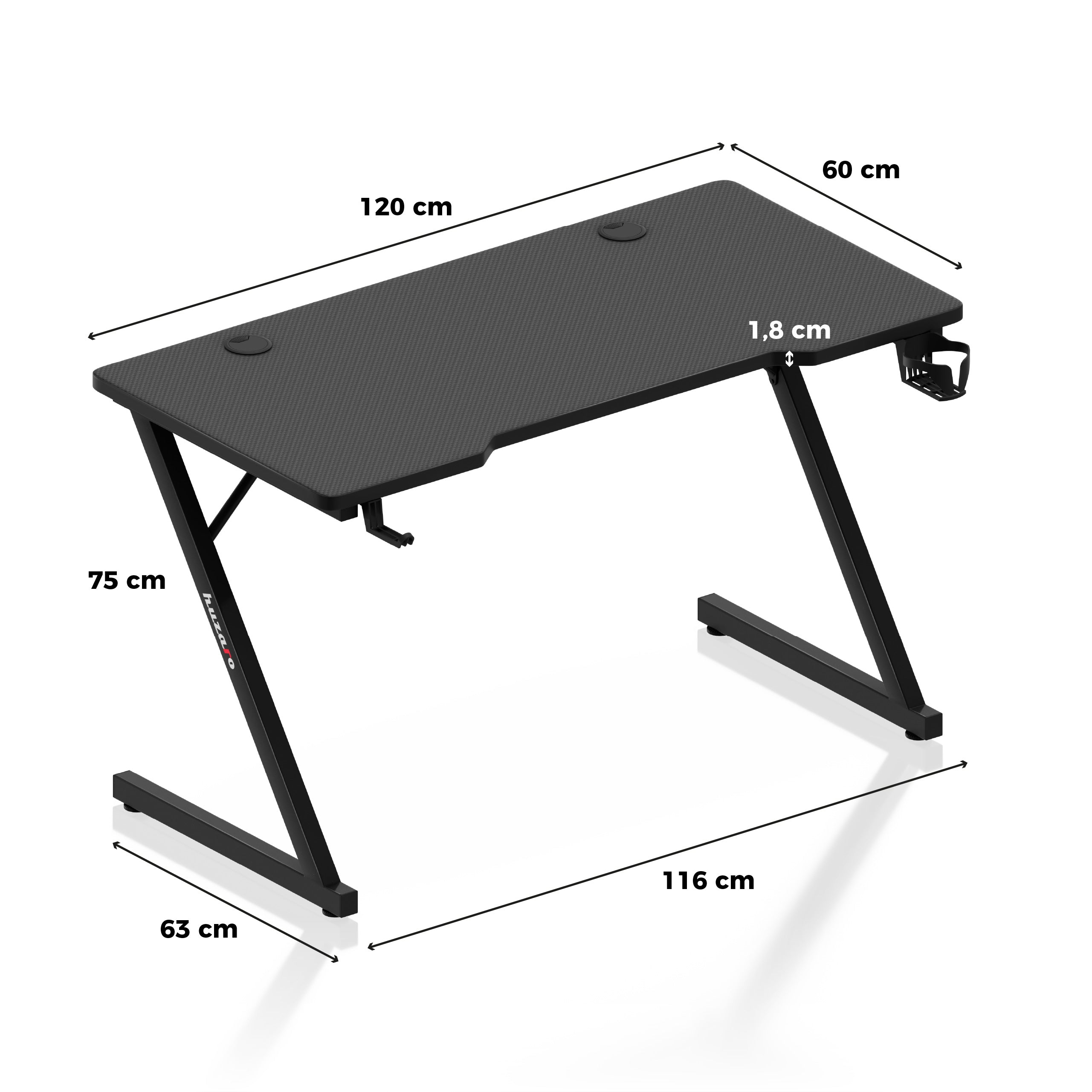 Huzaro Hero 2.5 Black gamingbureau, 120 cm