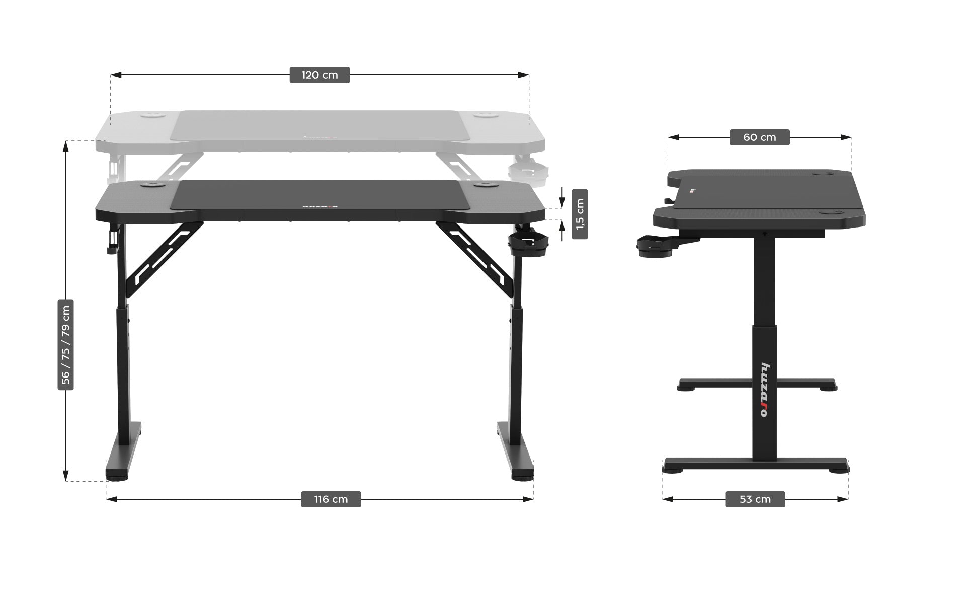HUZARO Hero 2.6 Black gamingbureau, 120 cm