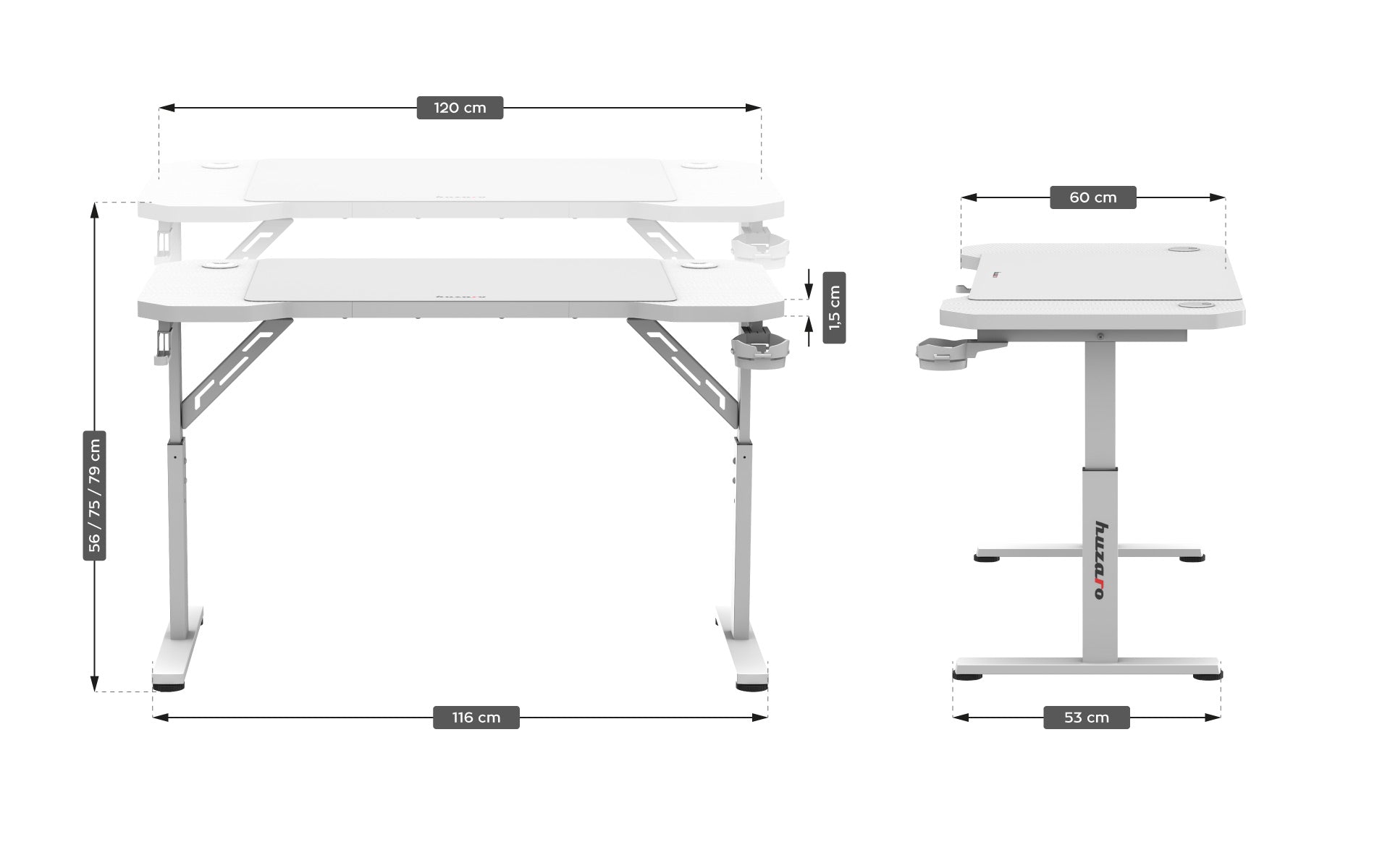 HUZARO Hero 2.6 White gamingbureau, 120 cm