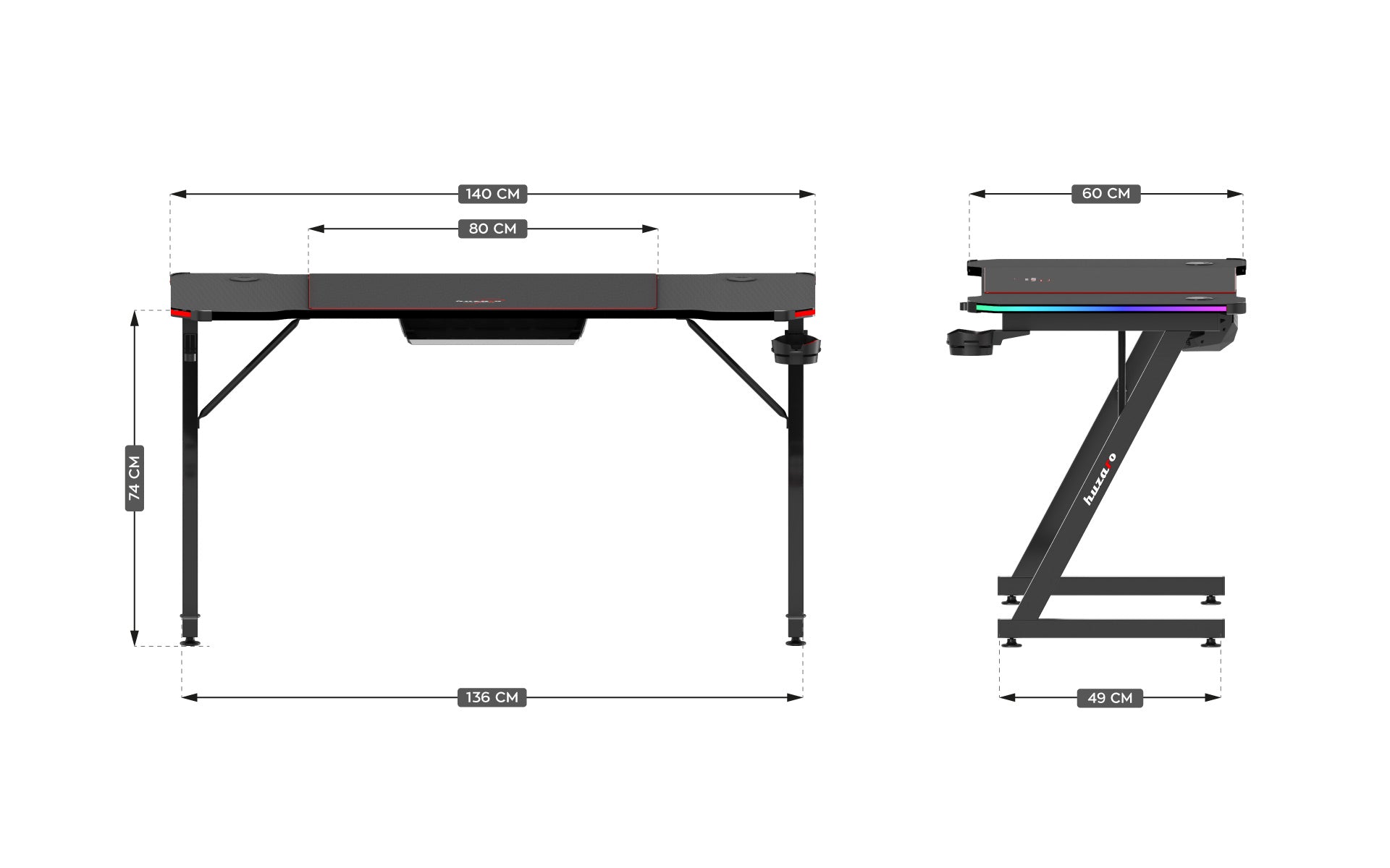 Huzaro Hero 3.3 RGB Black gamingbureau, 140 cm