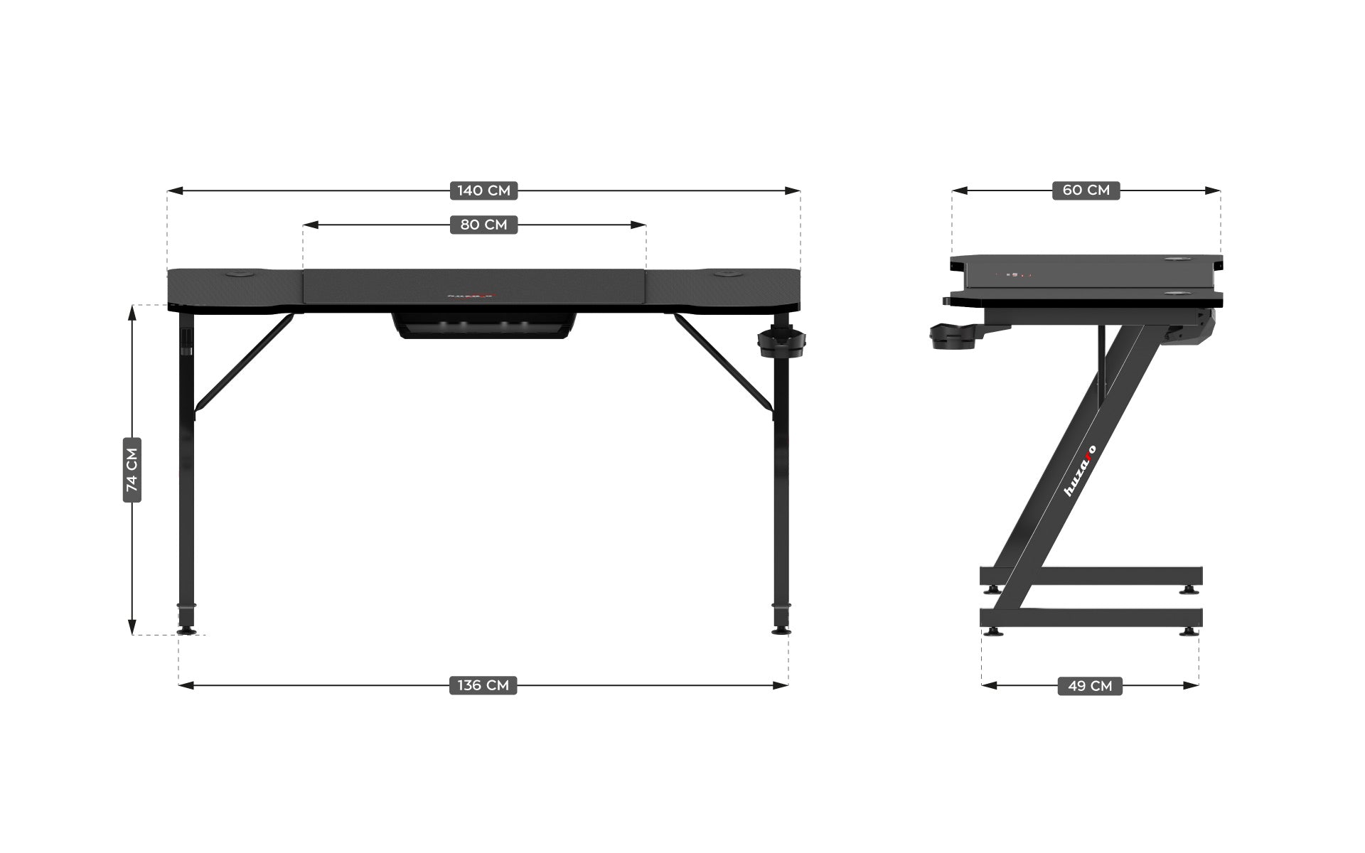 Huzaro Hero 3.3 Black gamingbureau, 140 cm