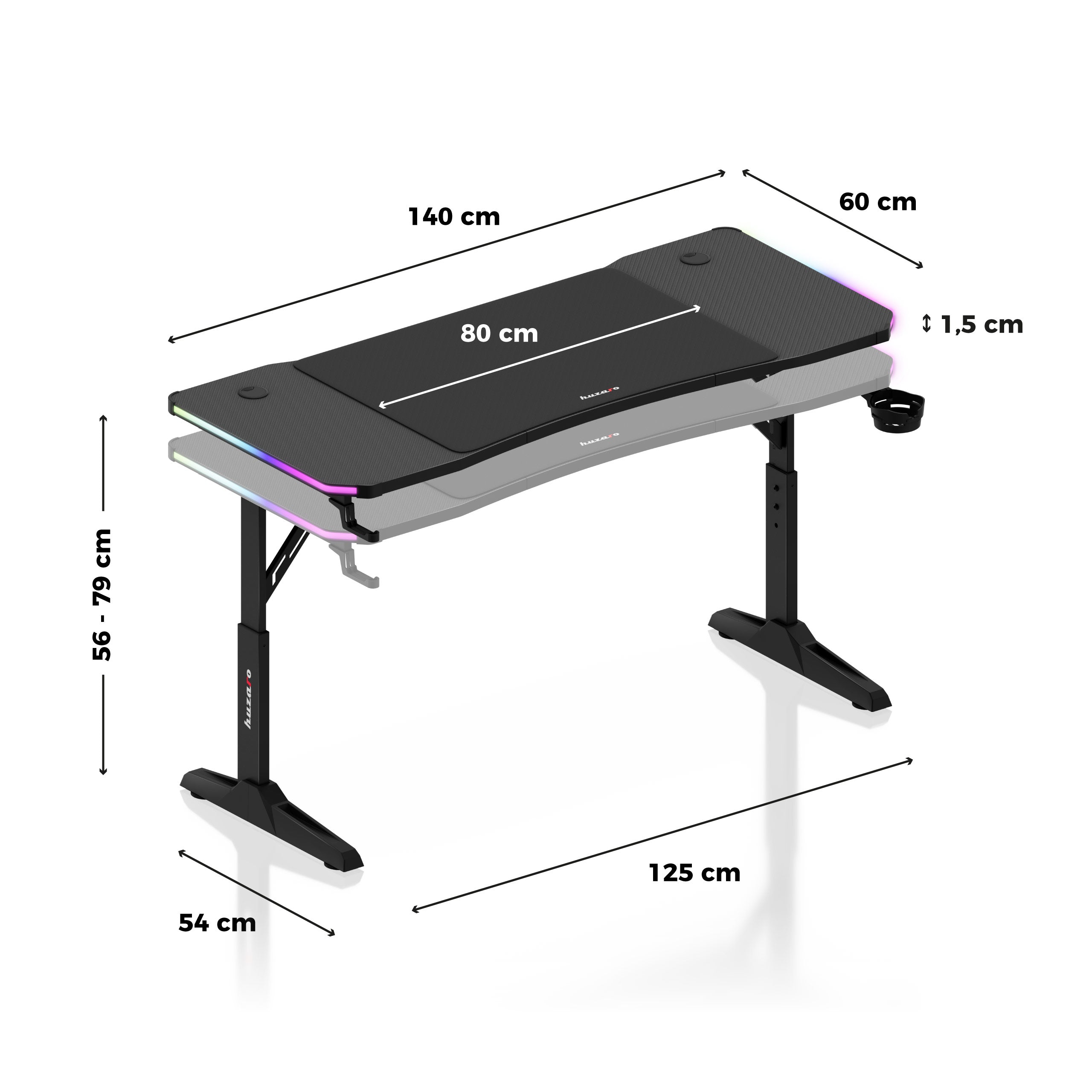 Huzaro Hero 3.6 RGB Black gamingbureau met LED-verlichting