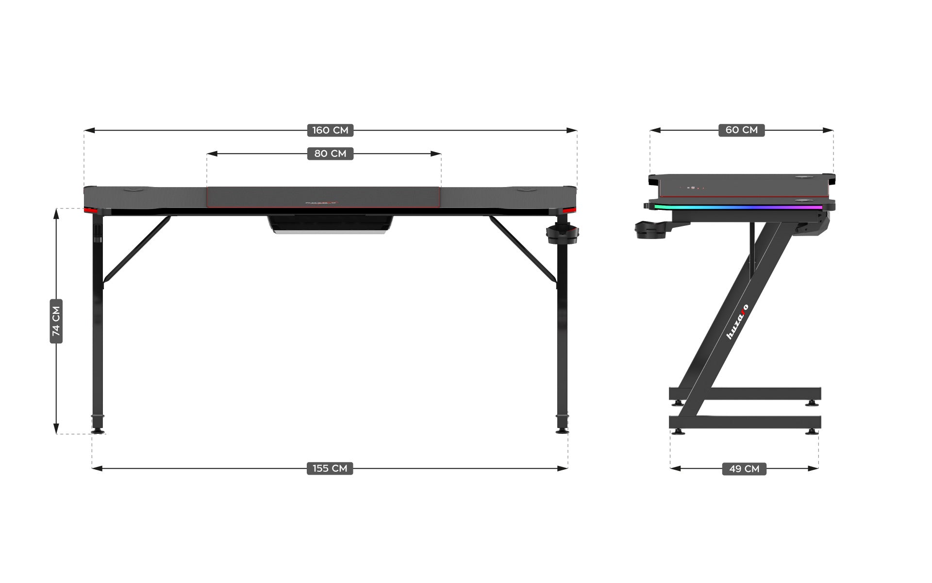Huzaro Hero 4.8 RGB Black gamingbureau, 160 cm