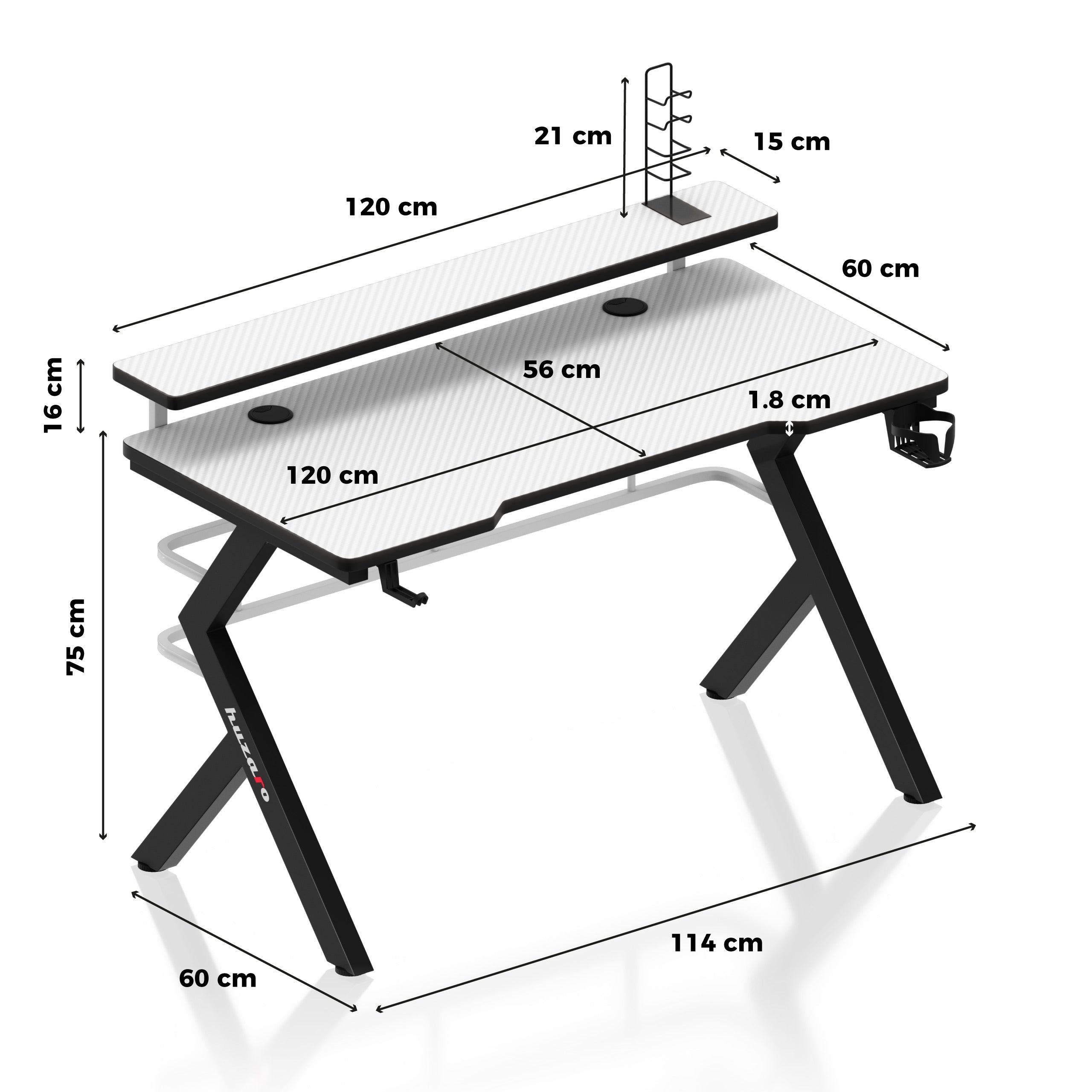 Huzaro Hero 5.0 White gamingbureau, 120 cm