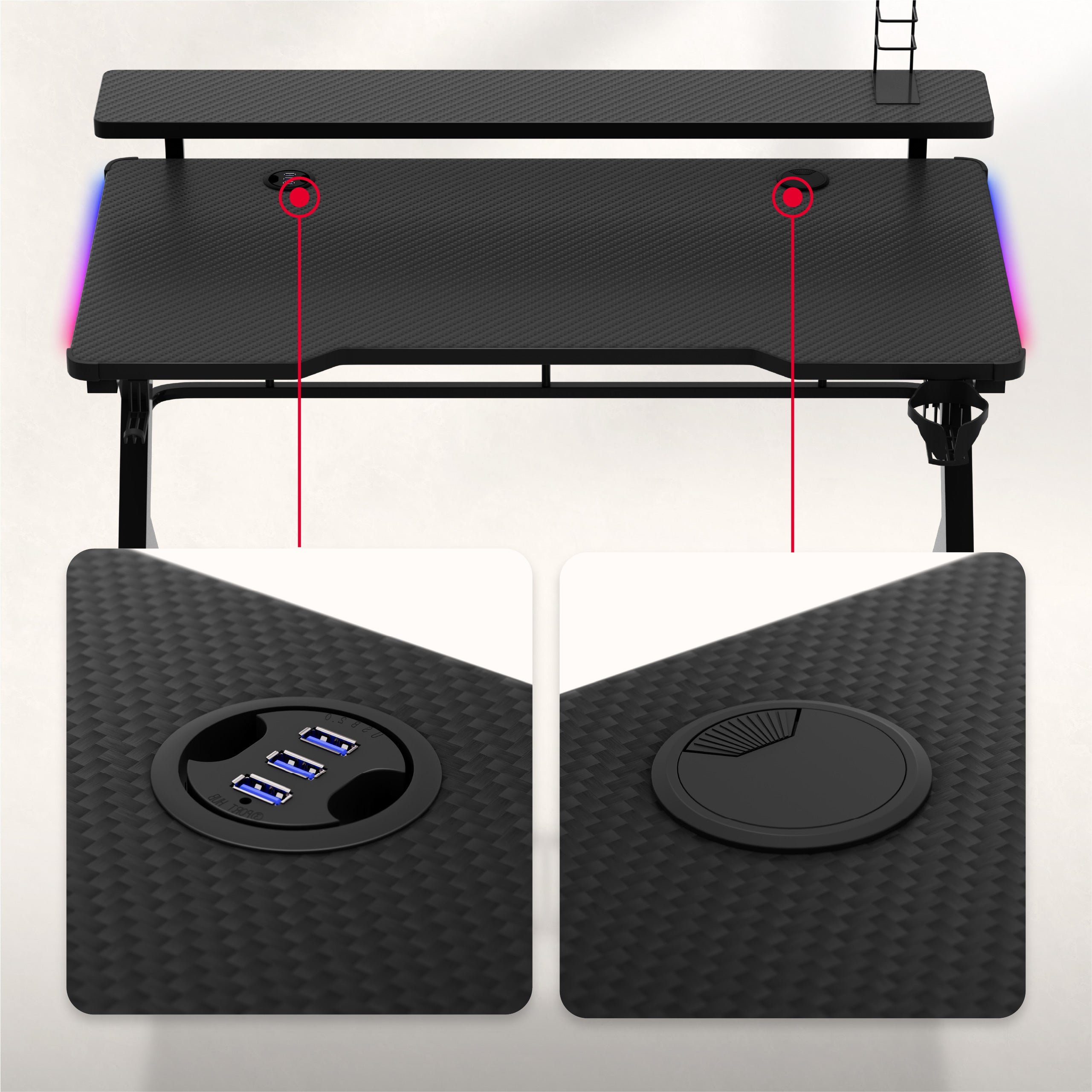 Huzaro Hero 5.0 RGB LED Gaming-bureau, zwart, 120 cm