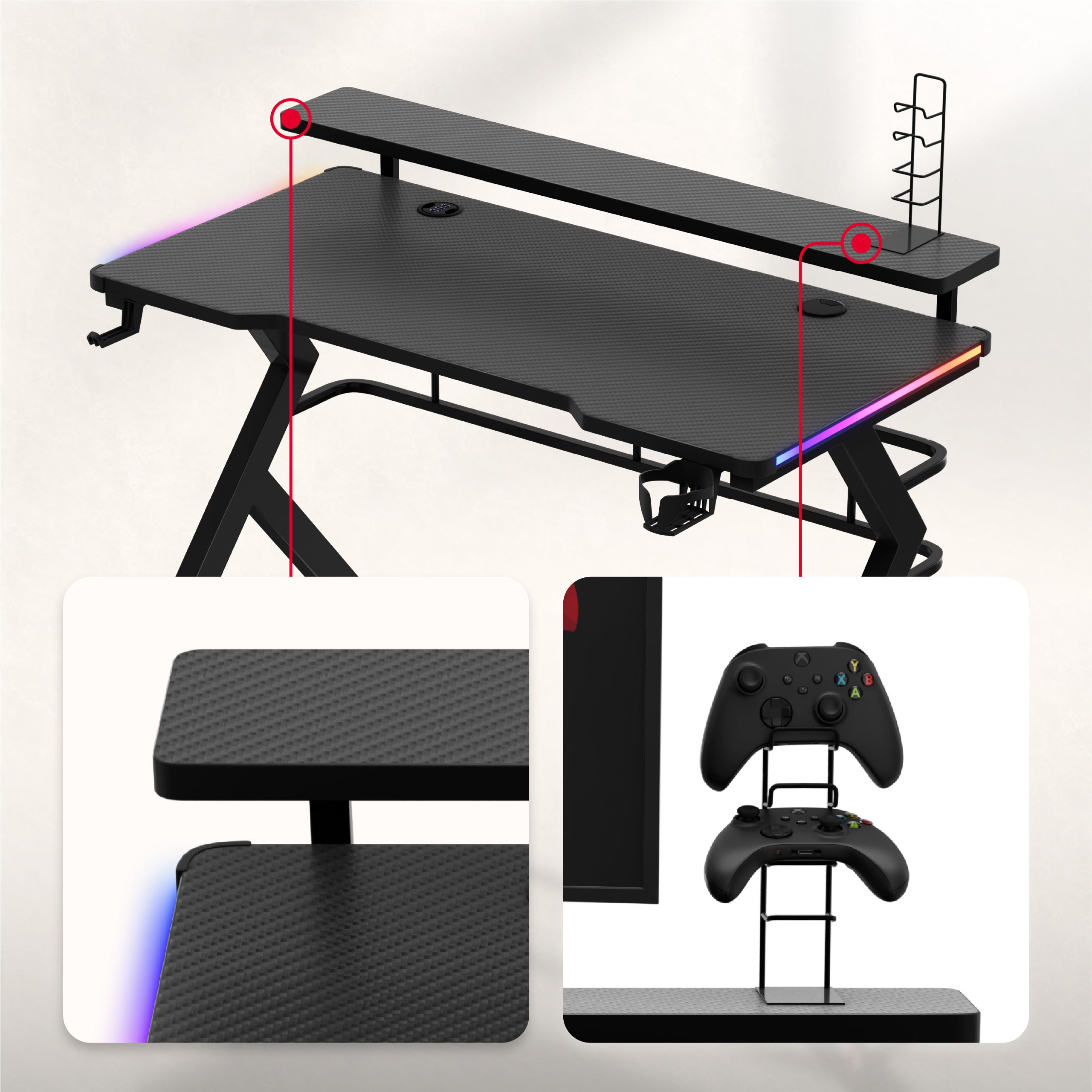 Huzaro Hero 5.0 RGB LED Gaming-bureau, zwart, 120 cm