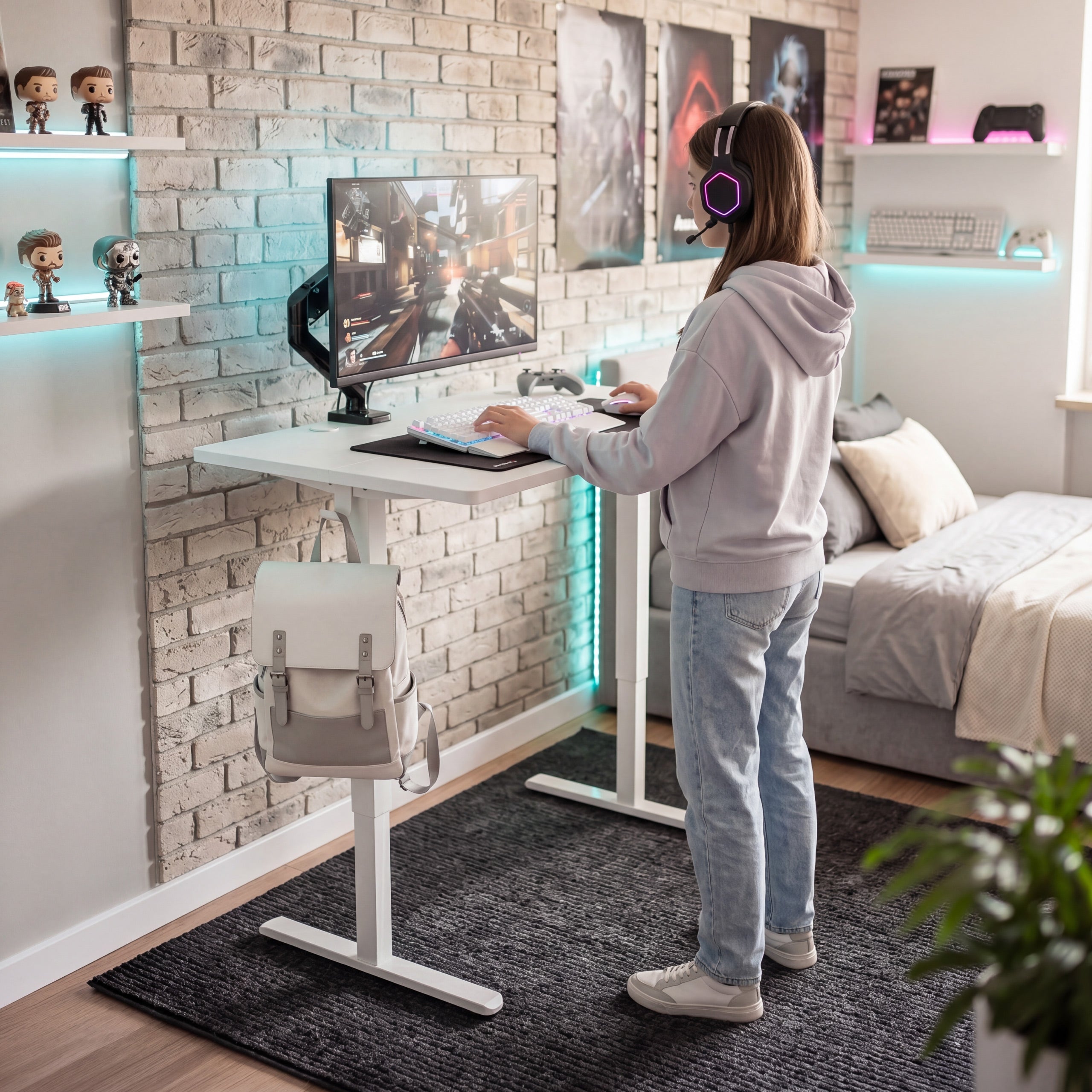Huzaro Hero 7.8 White elektrisch verstelbaar bureau op wieltjes
