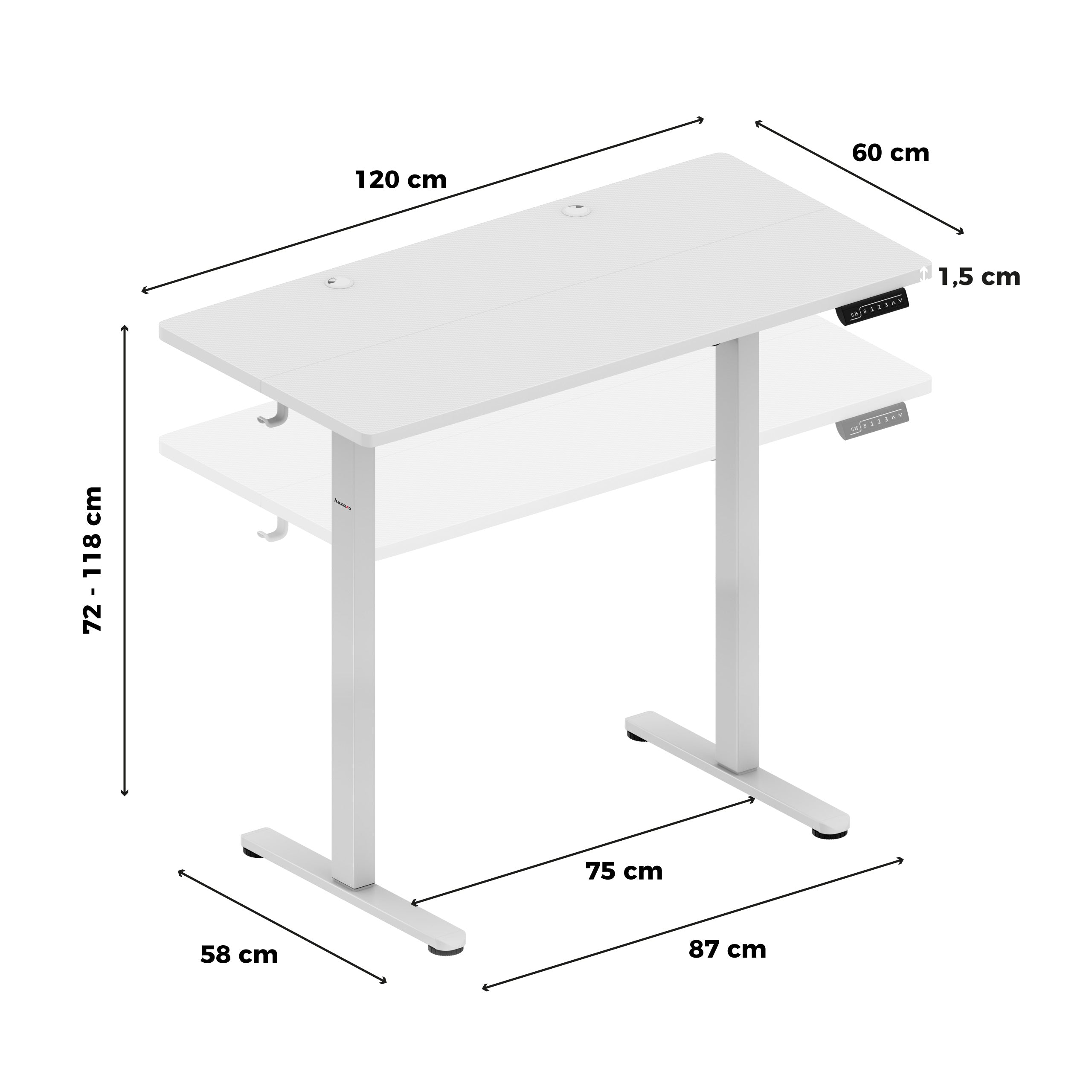 Huzaro Hero 8.1 White elektrisch gamingbureau