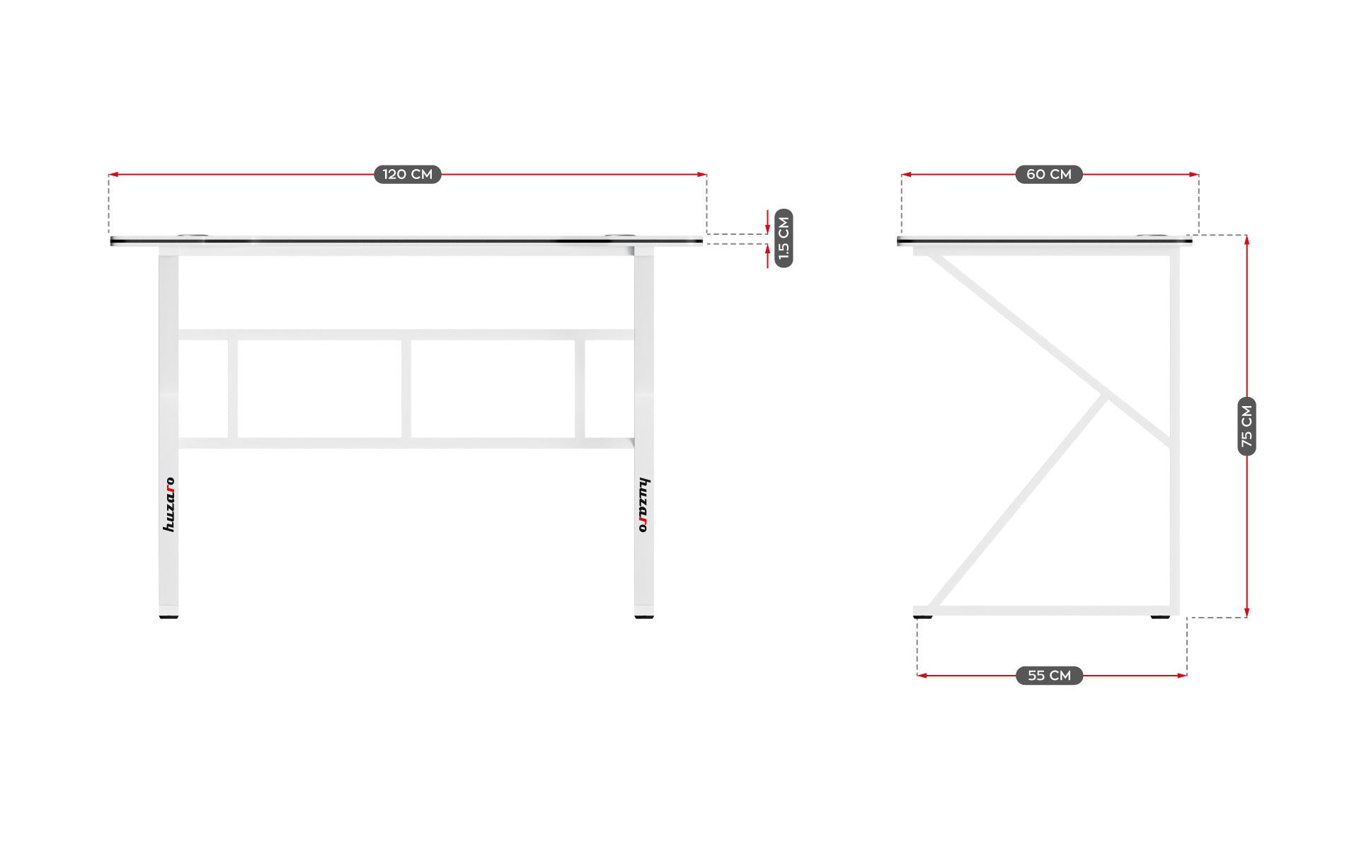 Huzaro Hero 1.6 White gamingbureau, 120 cm