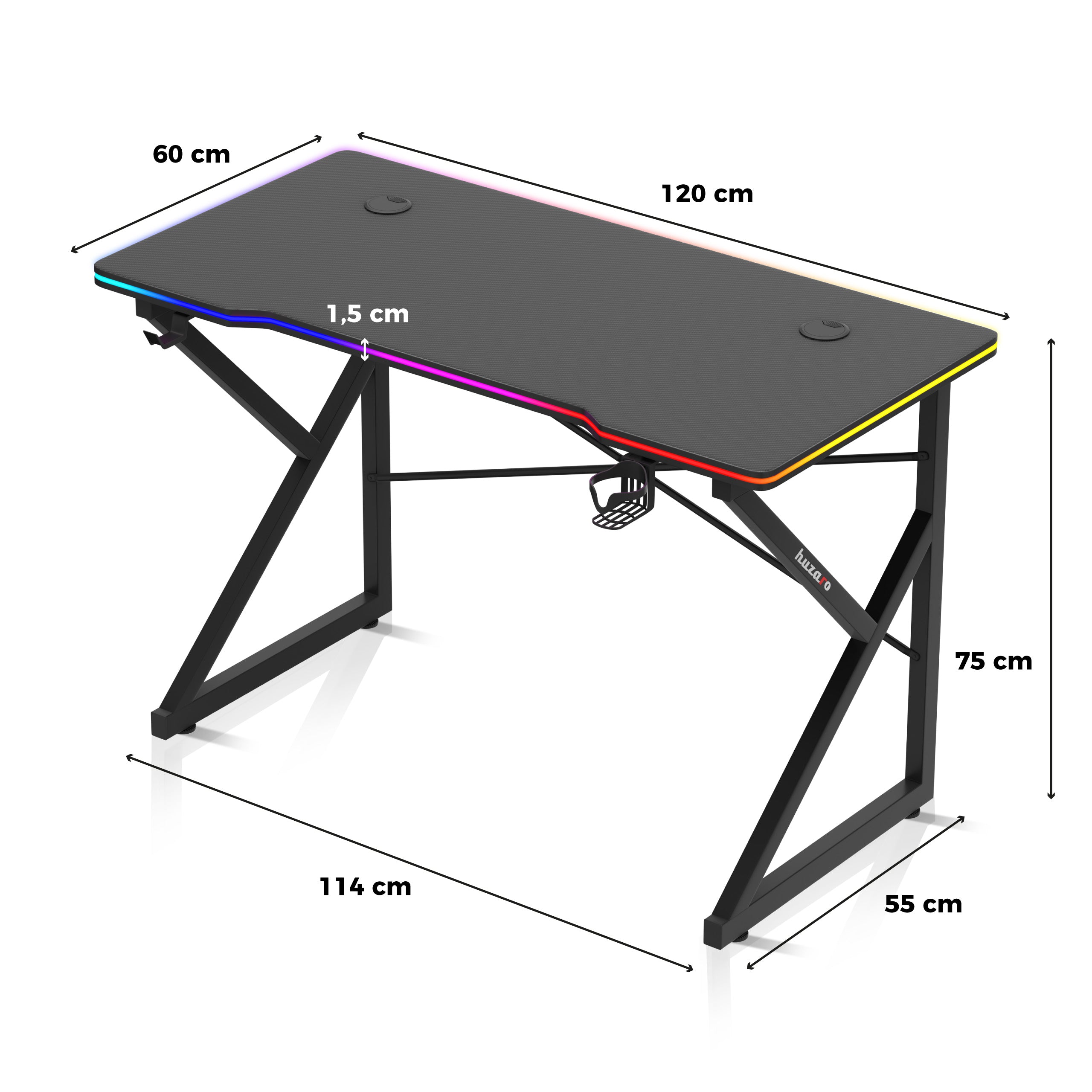 Hero 1.7 RGB Black gamingbureau, 120 cm