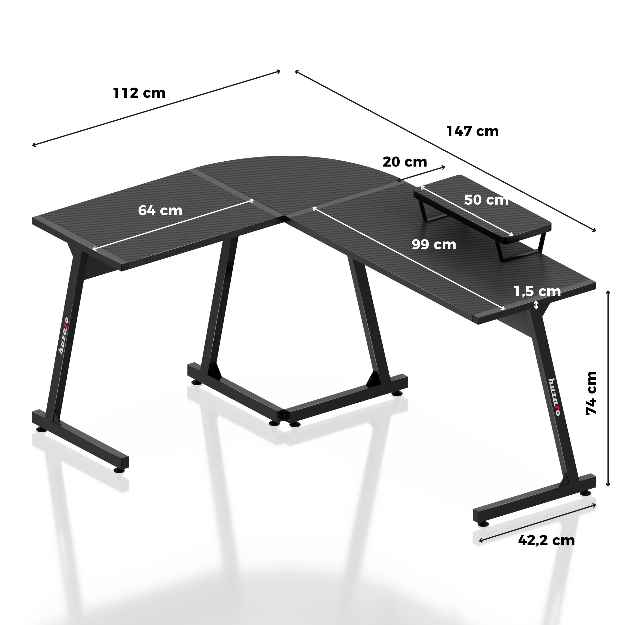 Huzaro Hero 6.0 Black hoekgamingbureau, 147 cm