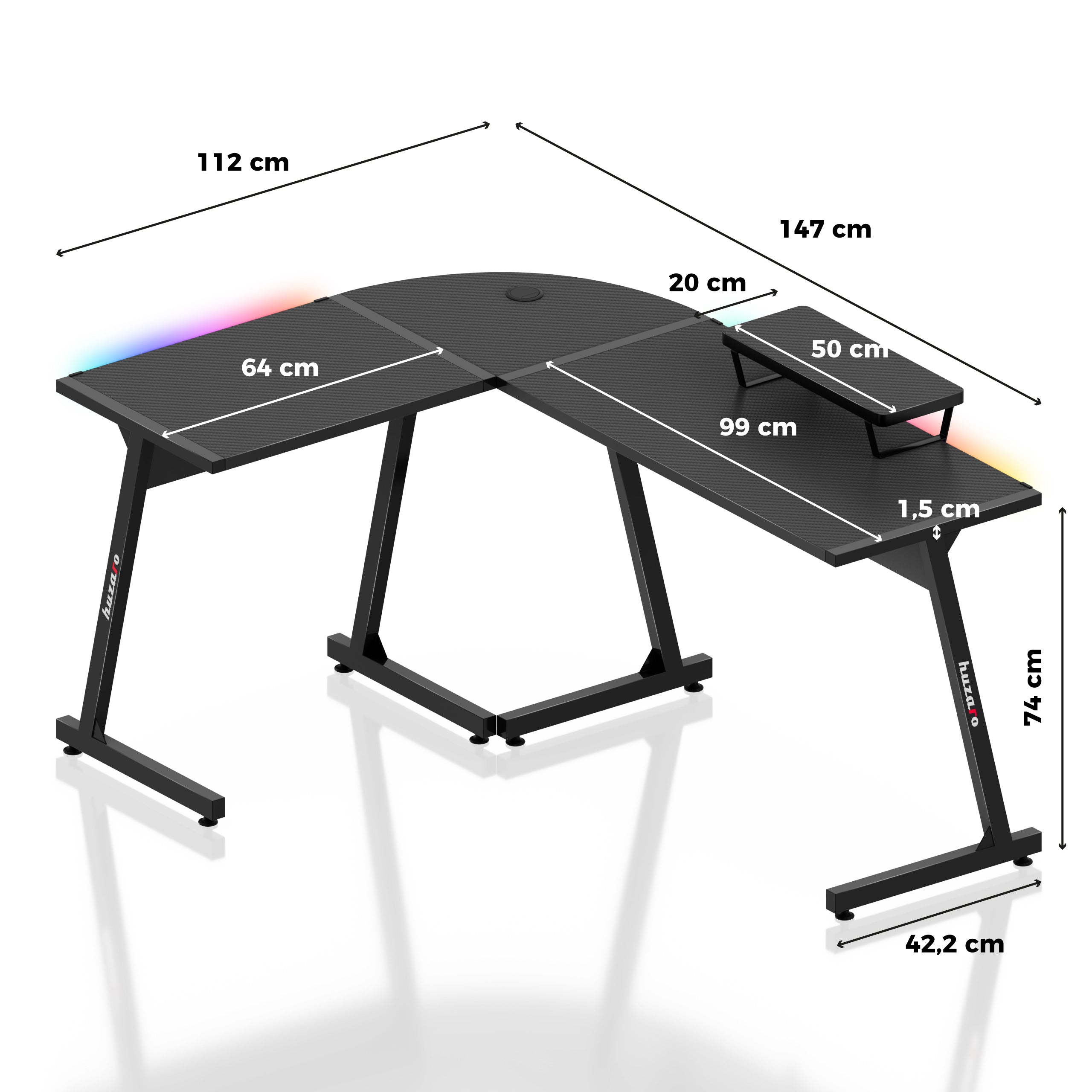 HUZARO Hero 6.0 RGB Smart Black 147 cm gaming-hoekbureau