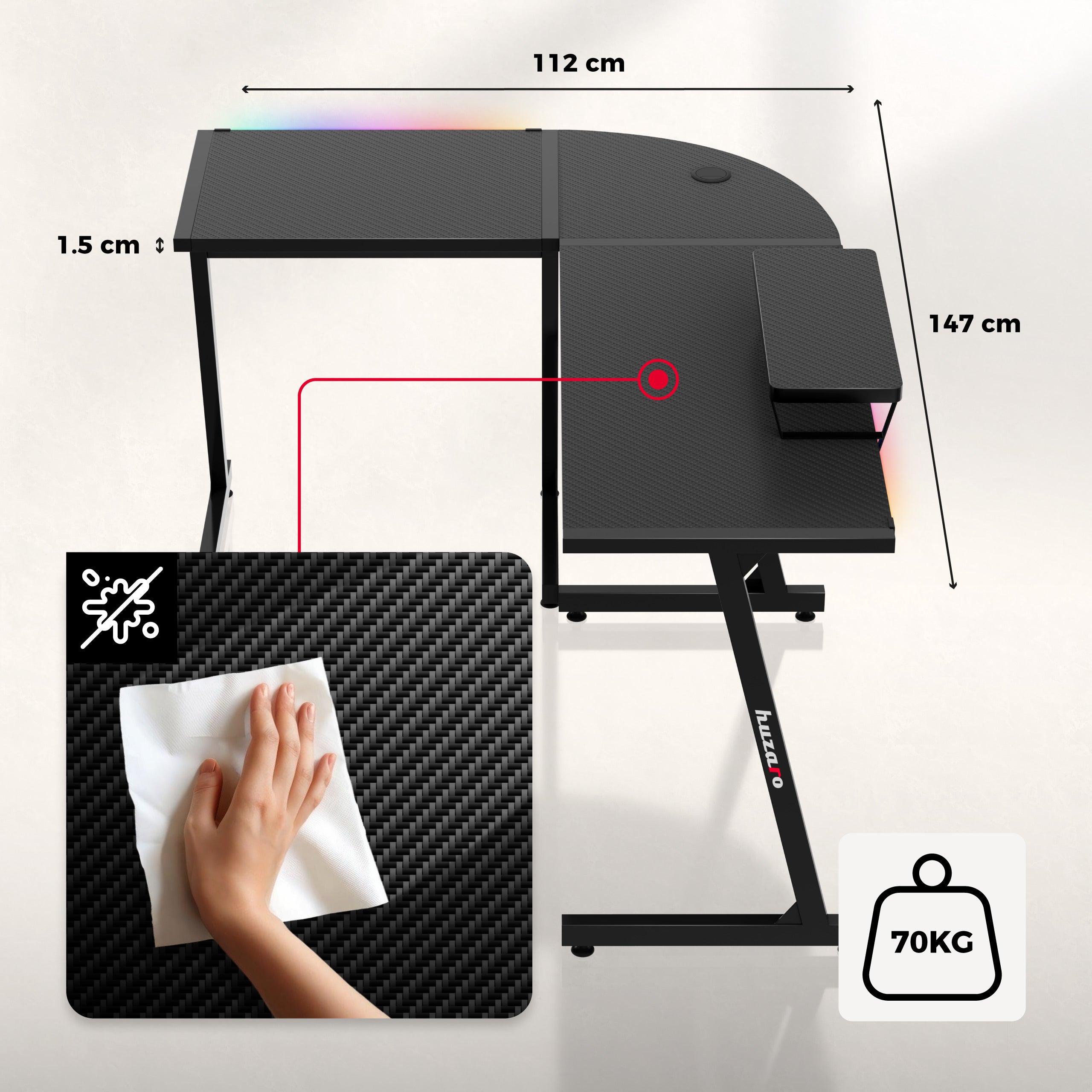 HUZARO Hero 6.0 RGB Smart Black 147 cm gaming-hoekbureau