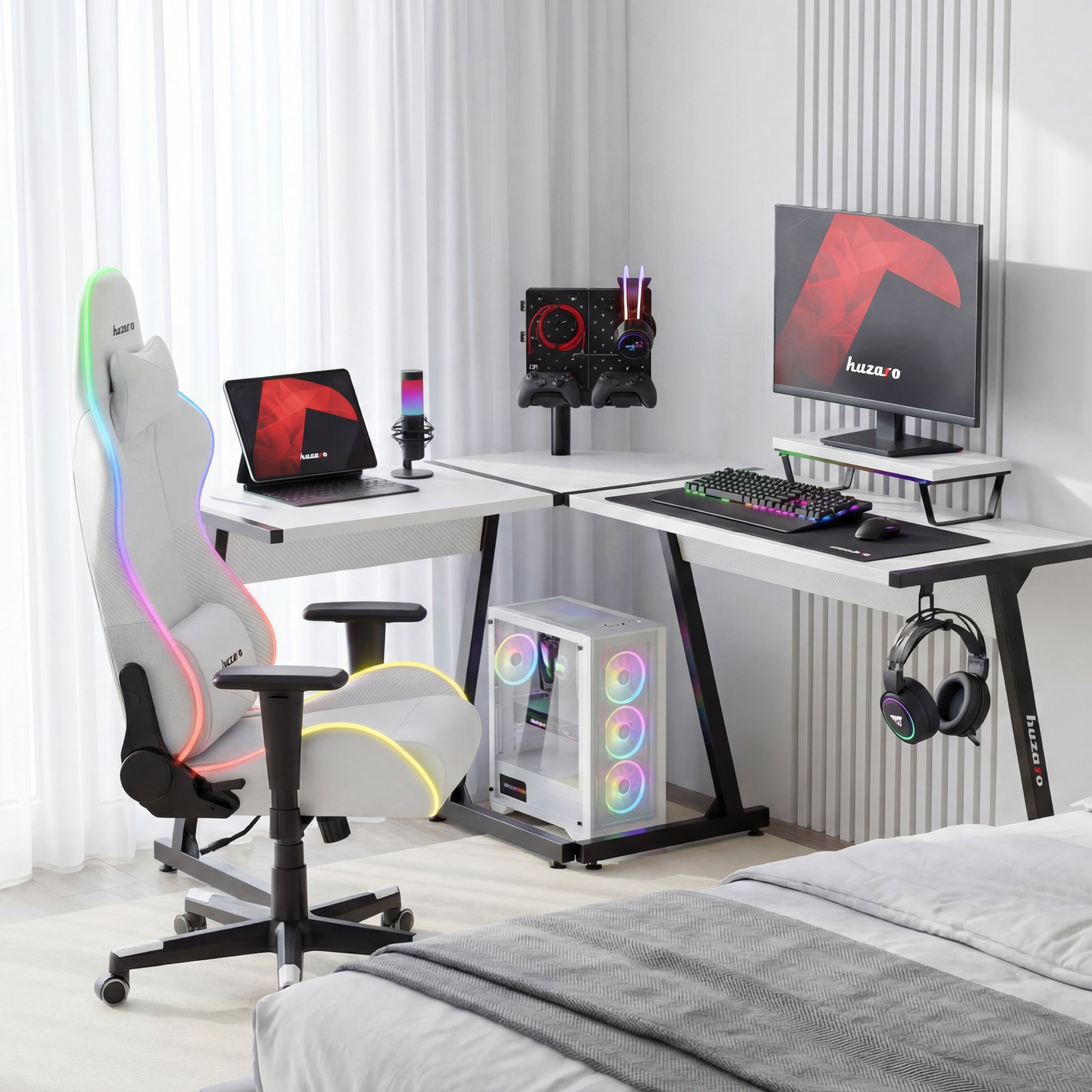 Huzaro Hero 6.0 White hoekgamingbureau, 147 cm
