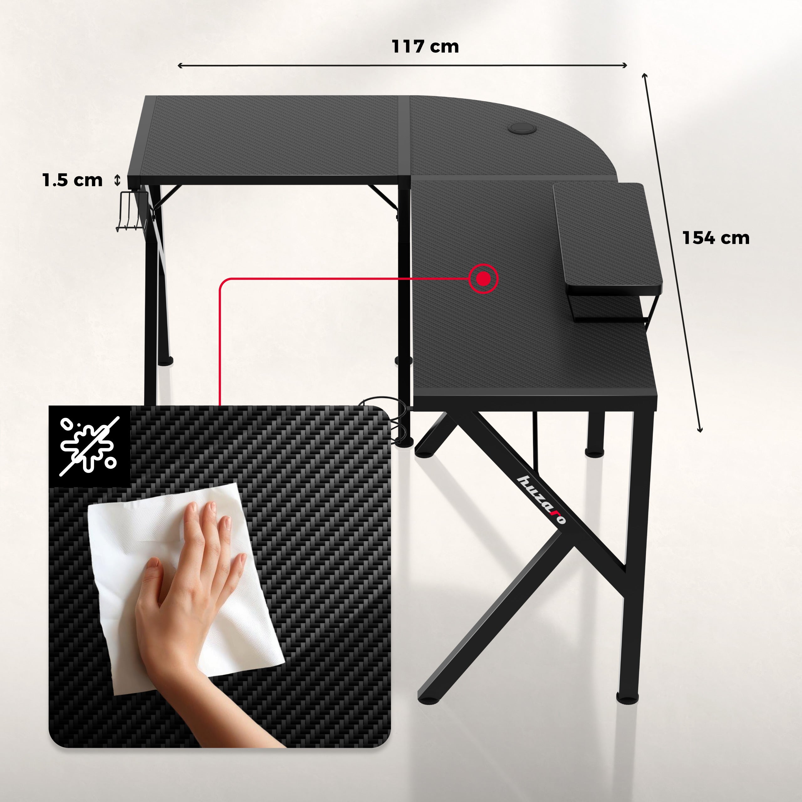 Huzaro Hero 6.3 Black 154 cm gaming-hoekbureau