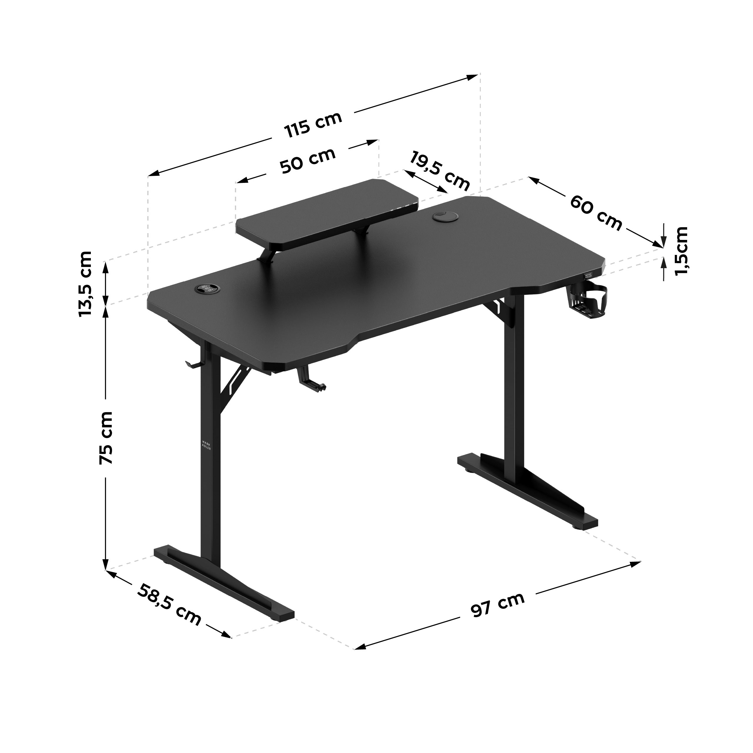 Computerbureau met plank Mark Adler Leader 5.1 Black  115 cm