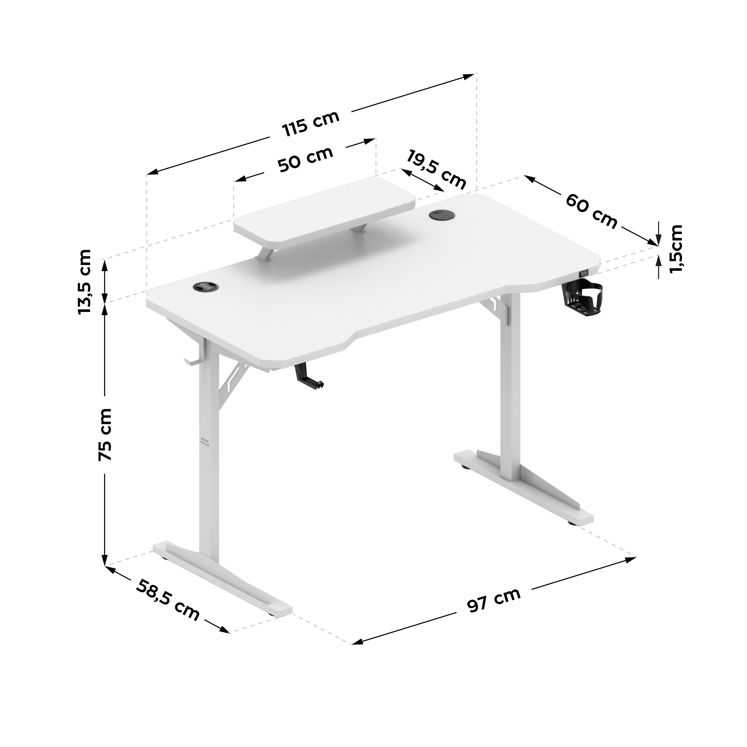 Computerbureau met plank Mark Adler Leader 5.1 White 115 cm