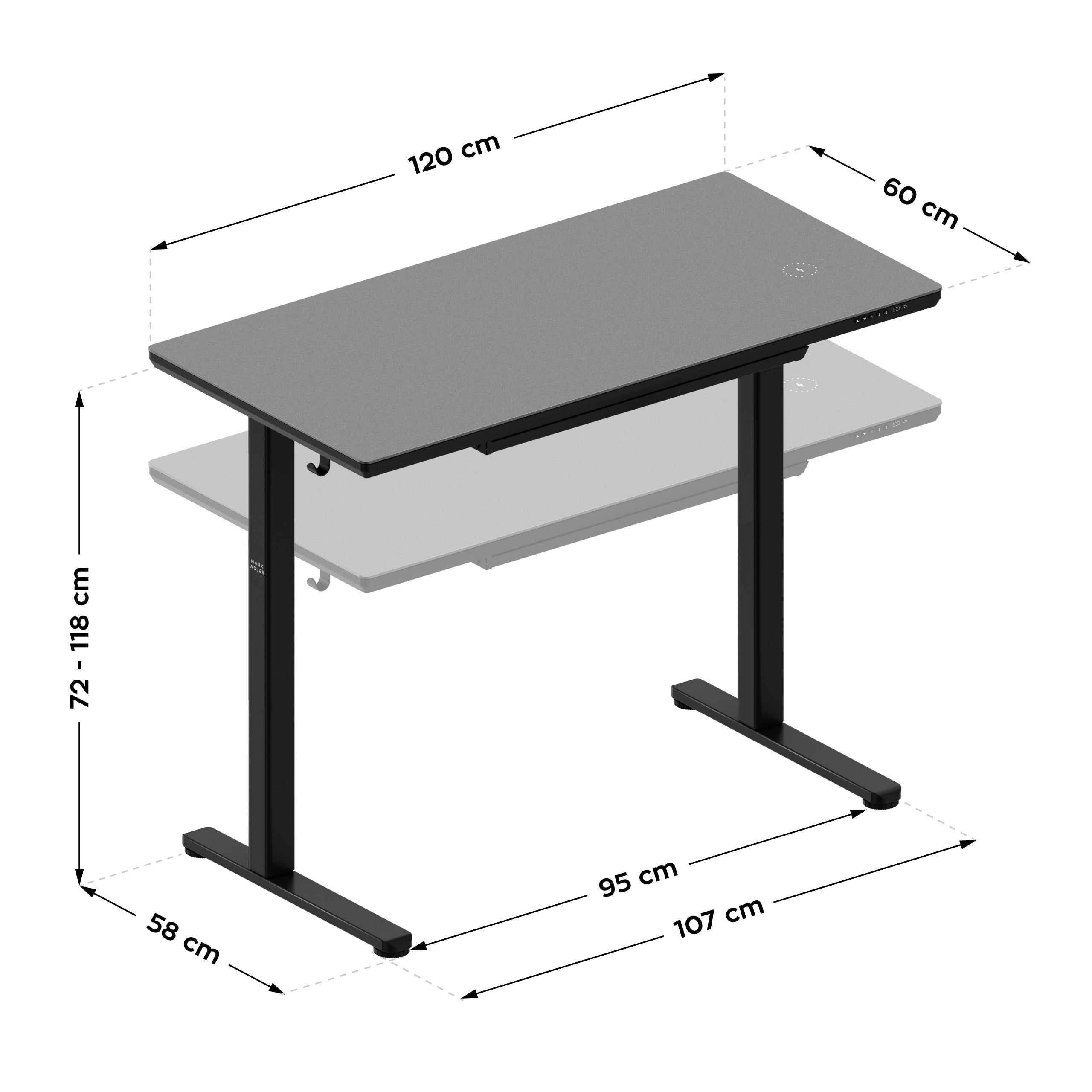 Elektrisch verstelbaar bureau met glazen blad Mark Adler Leader 8.5 Black 120 cm