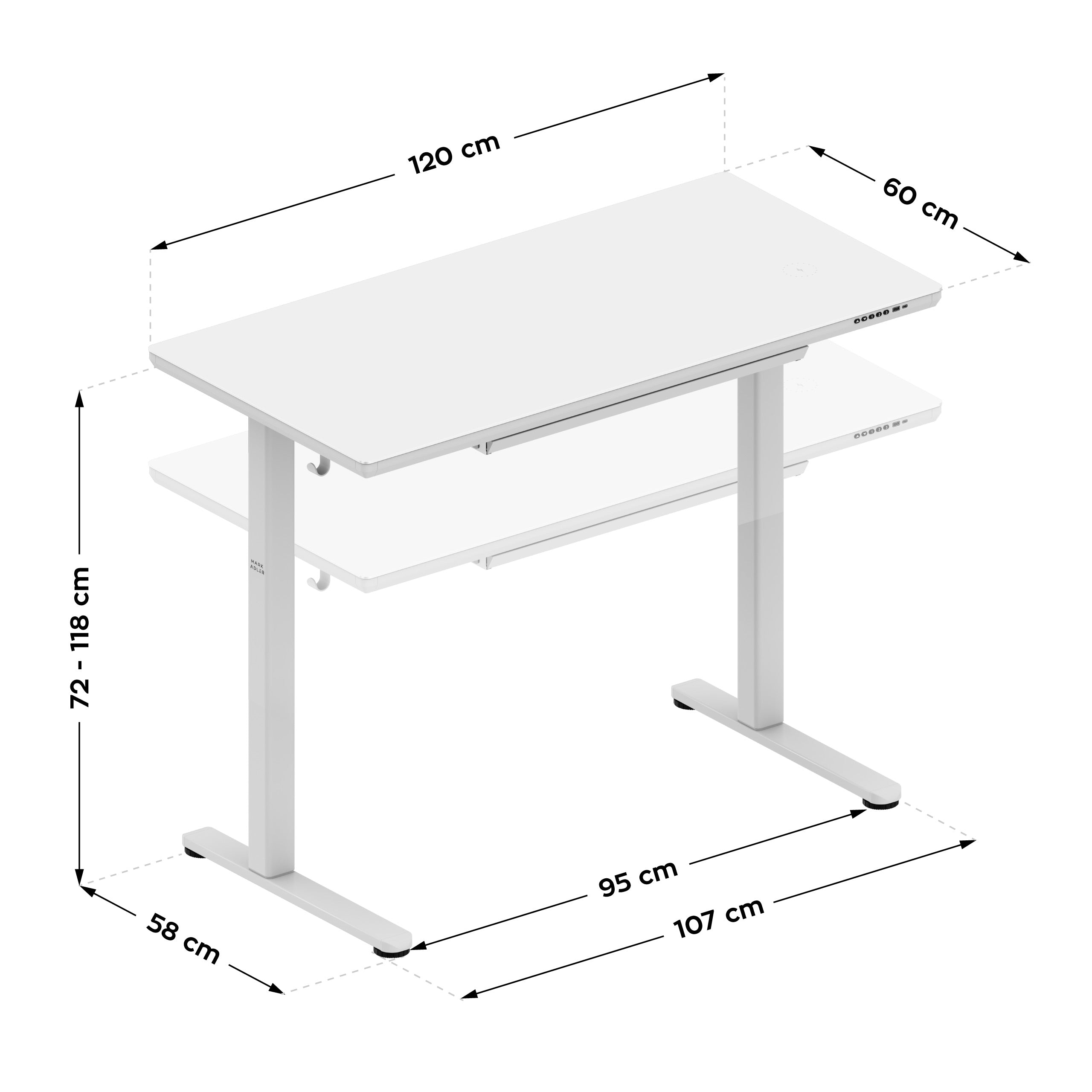 Elektrisch verstelbaar bureau met glazen blad Mark Adler Leader 8.5 White 120 cm