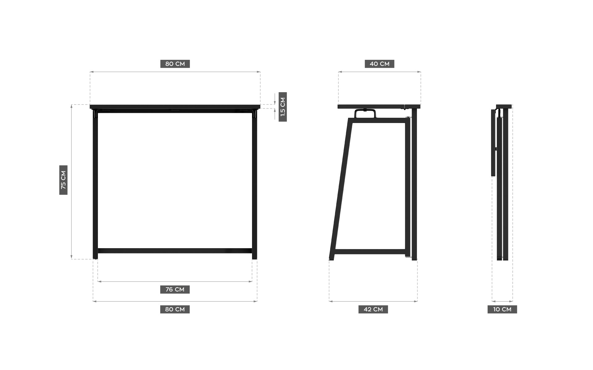 Opvouwbaar bureau Mark Adler Leader 1.5 Black 80 cm
