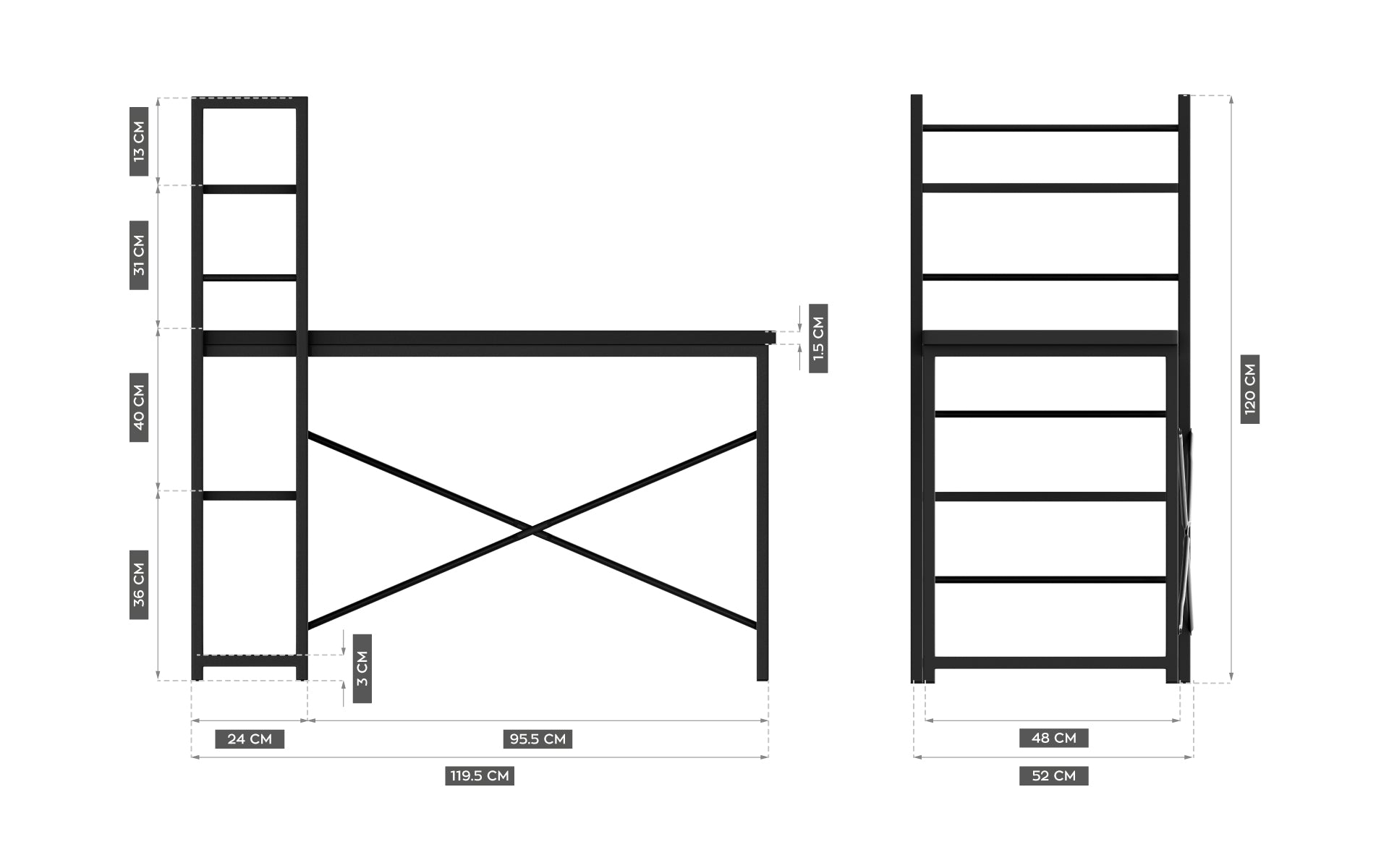 Bureau met planken Mark Adler Leader 4.0 Black 120 cm