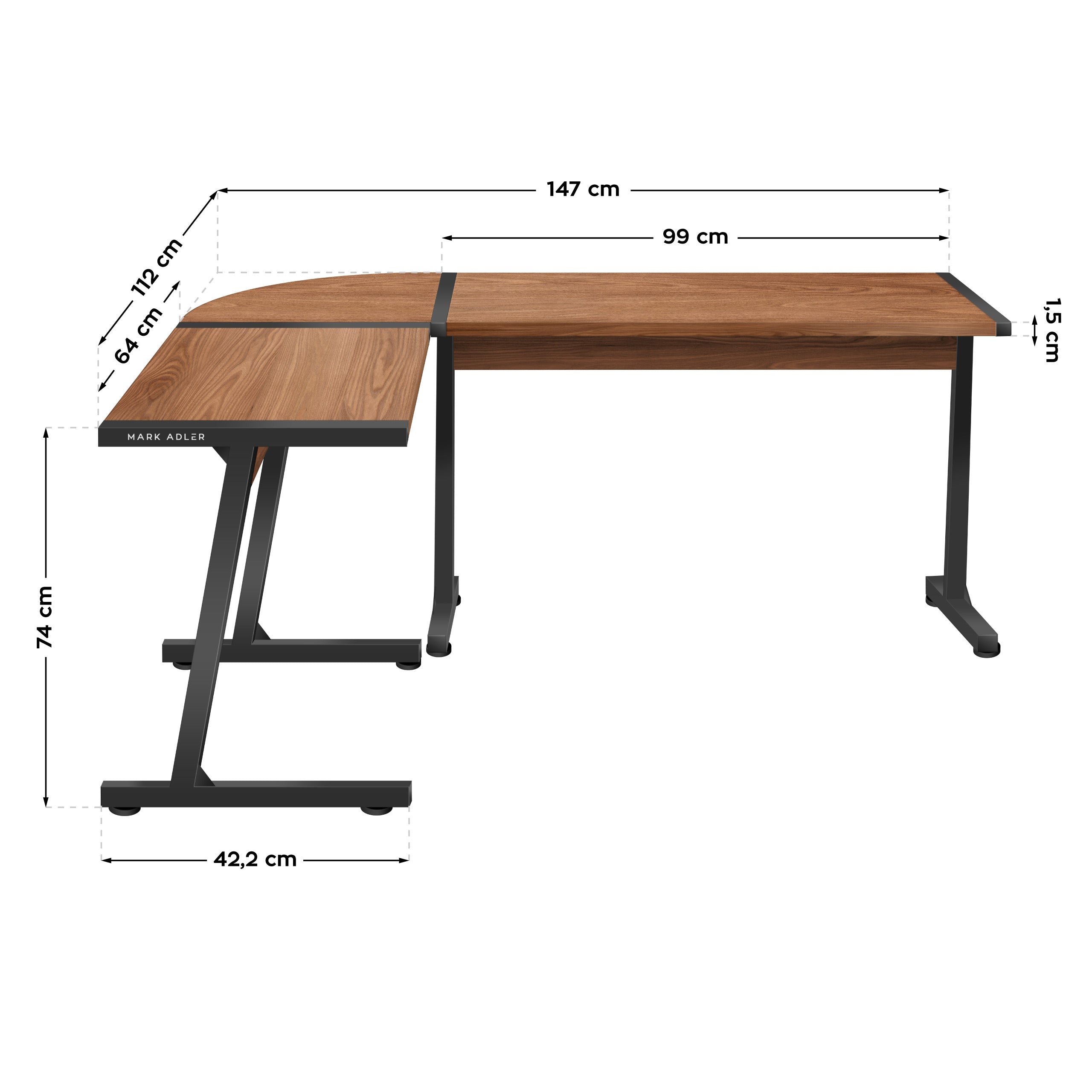 Mark Adler Leader 5.5 hoekbureau, hoogte 147 cm