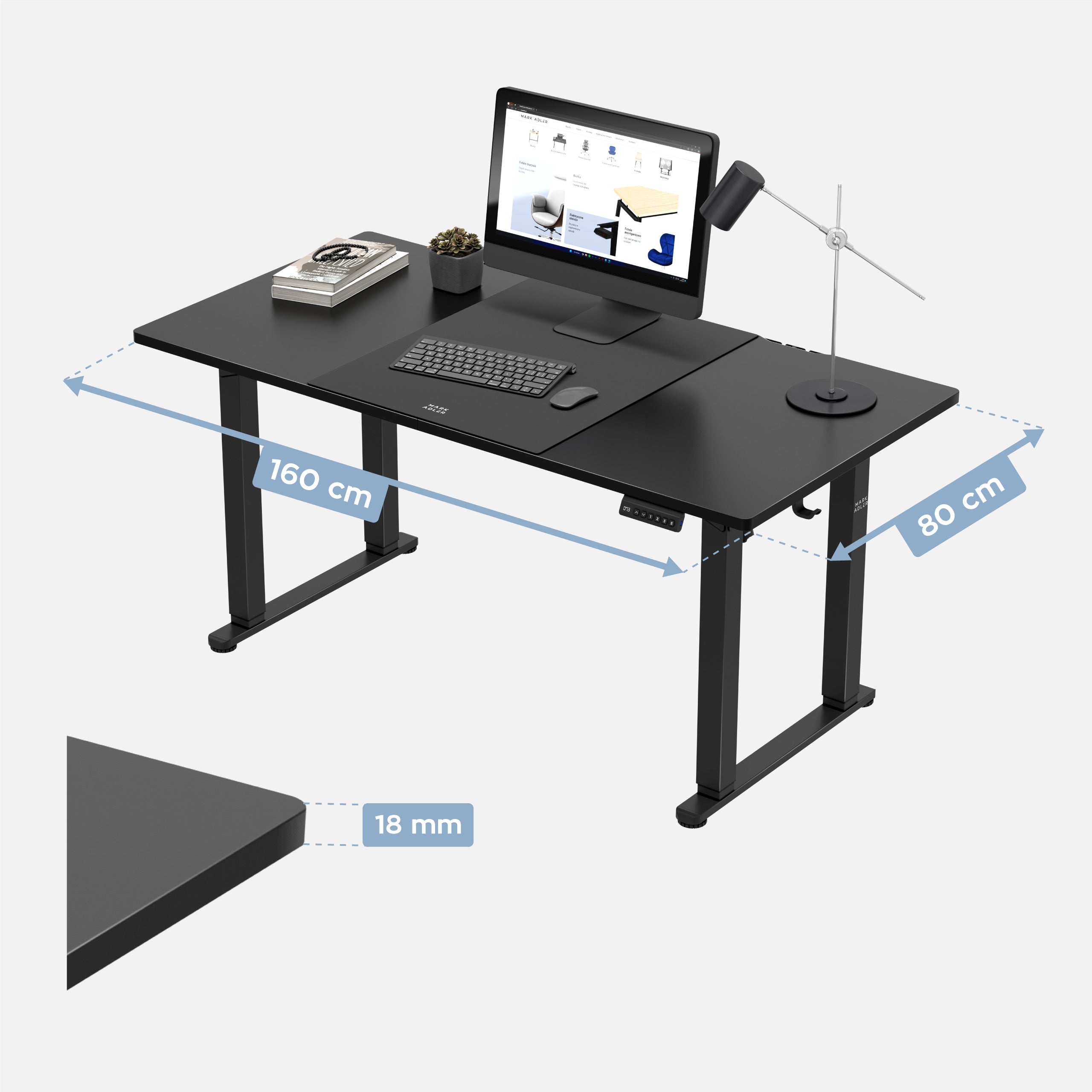 Mark Adler Leader 9.3 Black elektrisch verstelbaar bureau, 160 cm