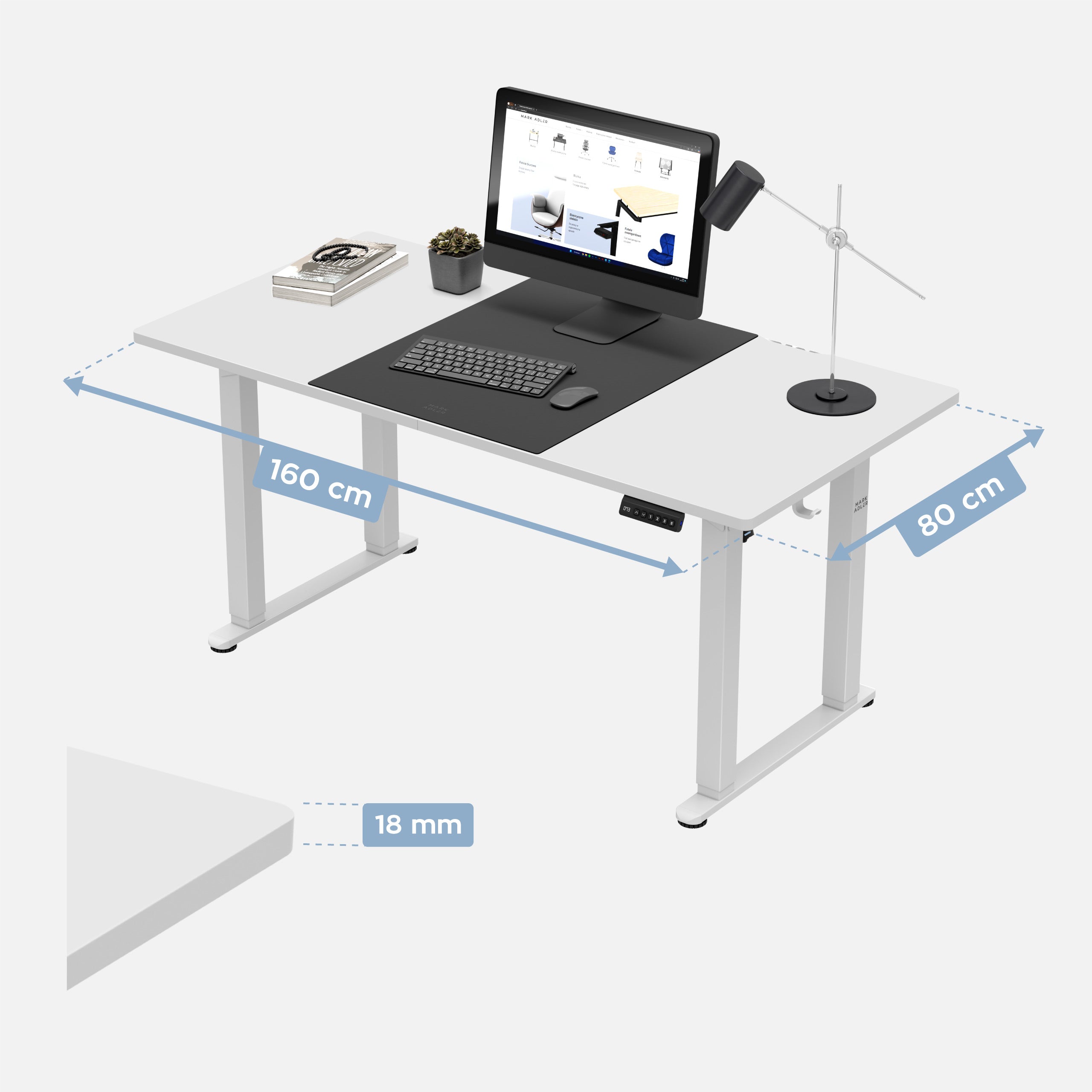 Mark Adler Leader 9.3 White elektrisch verstelbaar bureau, 160 cm