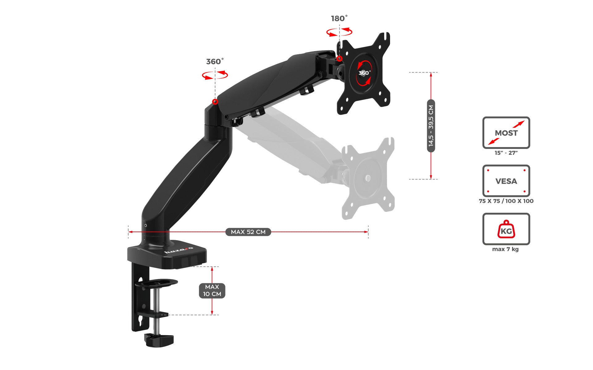 HUZARO Motion 1.2 draaibare monitorbeugel