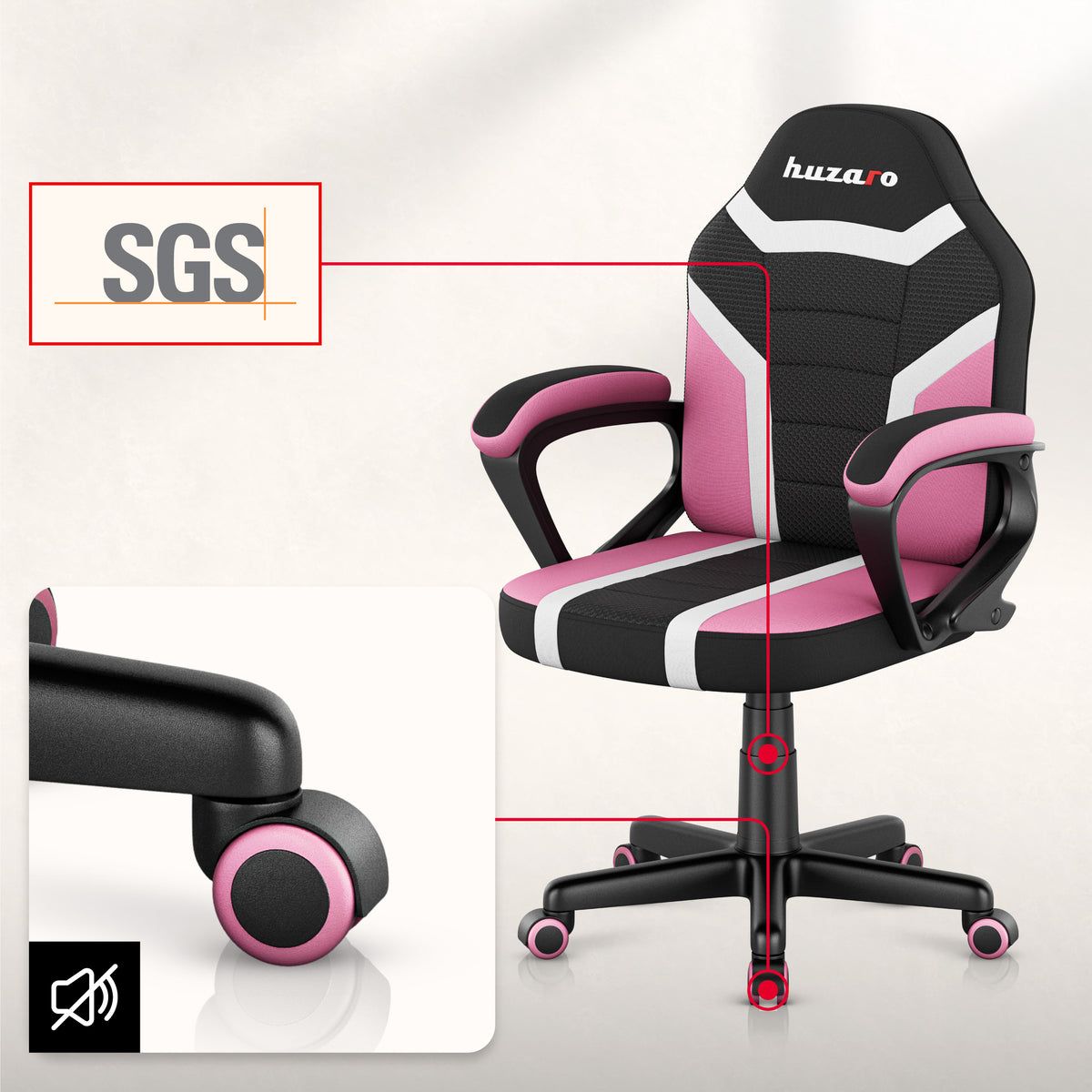 HUZARO RANGER 1.0 Pink Mesh gamingstoel voor kinderen