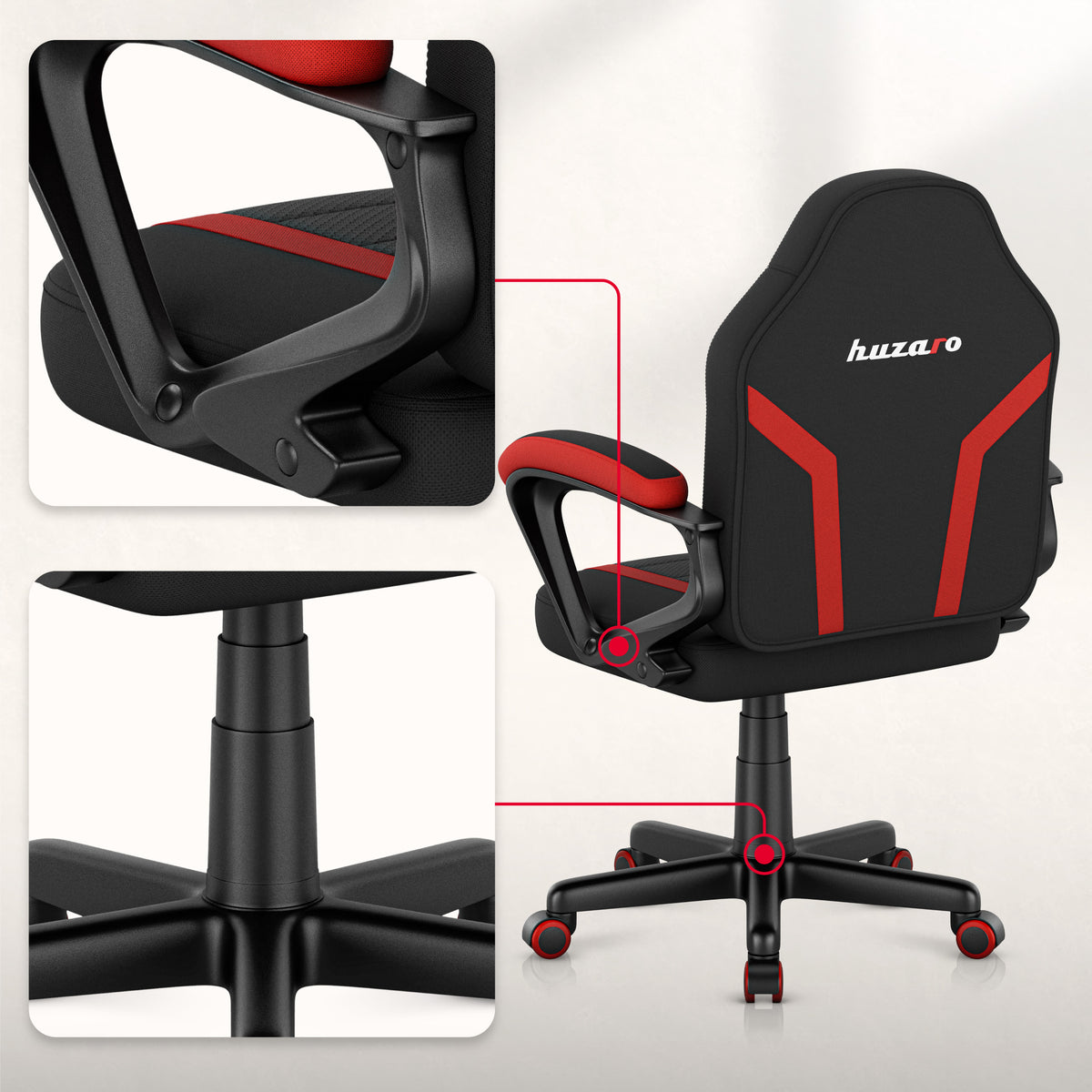 HUZARO RANGER 1.0 Red Mesh gamingstoel voor kinderen