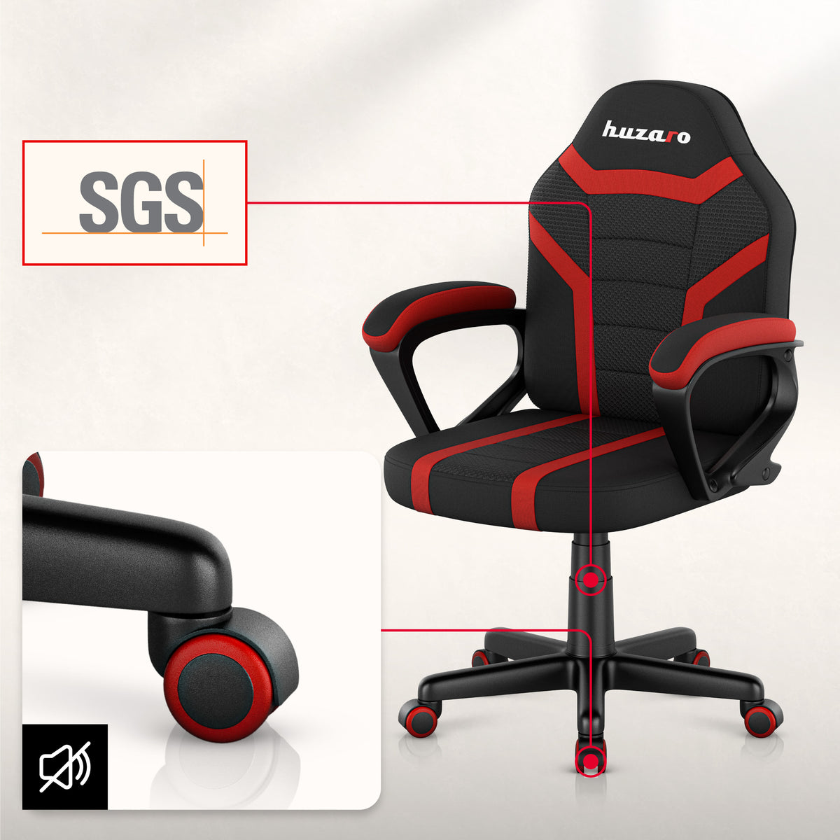 HUZARO RANGER 1.0 Red Mesh gamingstoel voor kinderen